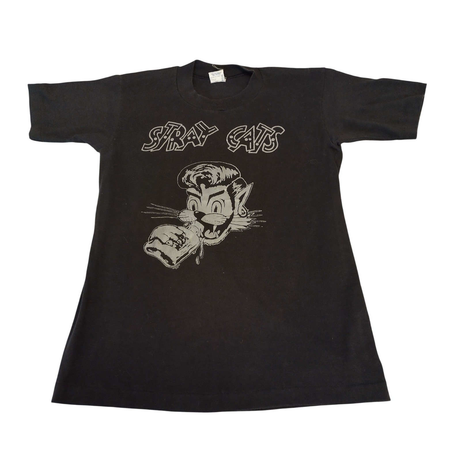 Vintage Stray Cats Band Shirt Men Small Black Single Stitch Hef-T USA Rockabilly