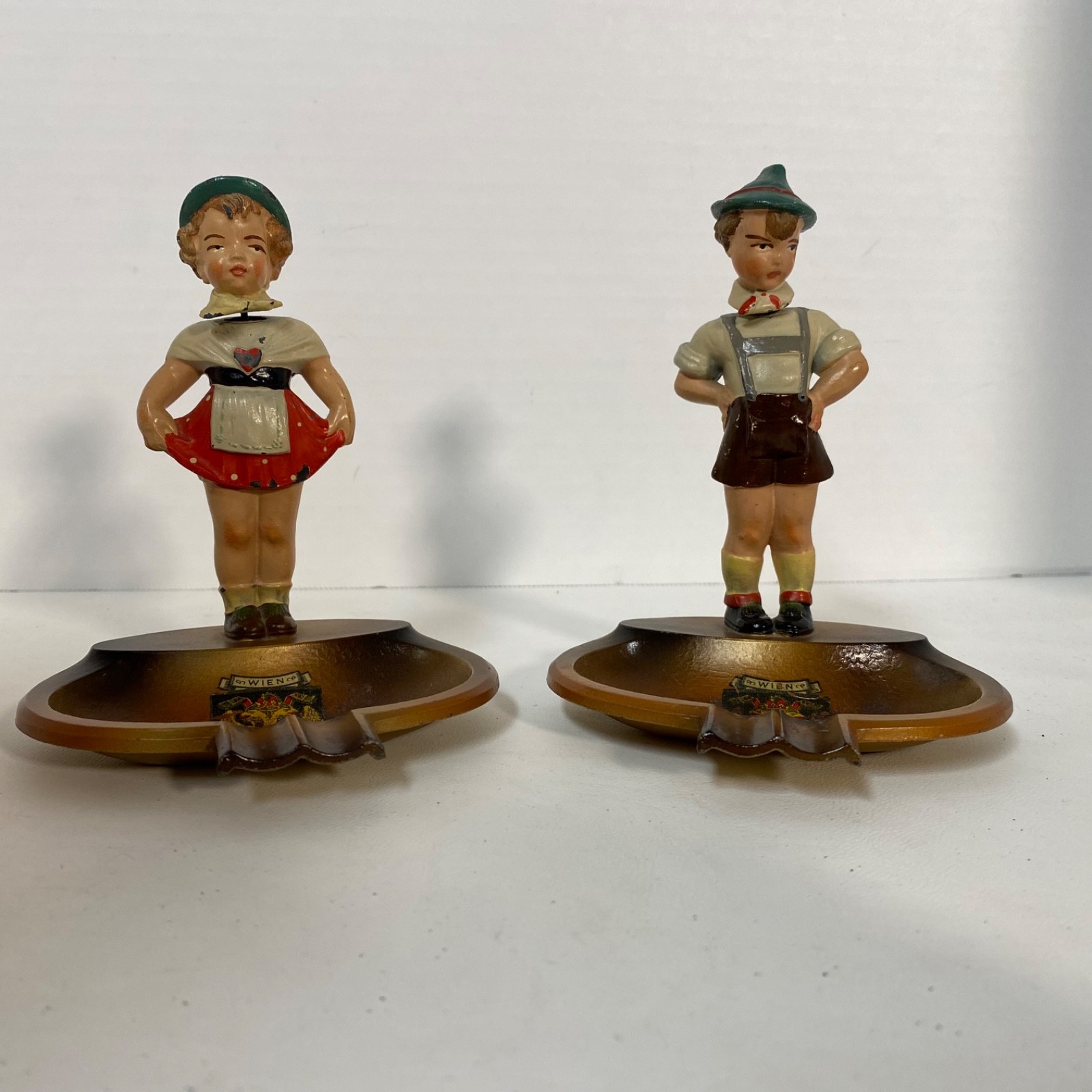 Vintage Cast Metal Bobblehead Nodder Ashtray From Austria Girl Boy Set • Rare Vintage Cast Metal Bobblehead Nodder Ashtray From Austria Girl Boy Set • Rare