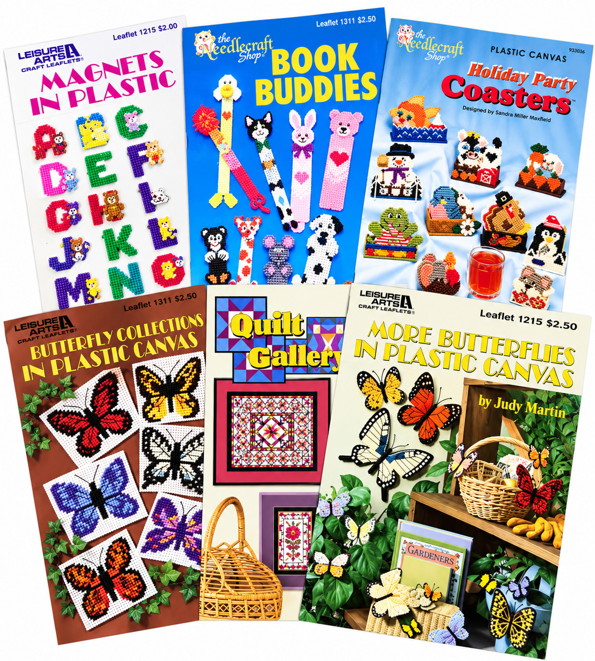 Lot 6 Vtg Plastic Canvas Pattern Leaflets Booklets Butterfly Bookmarks Coasters