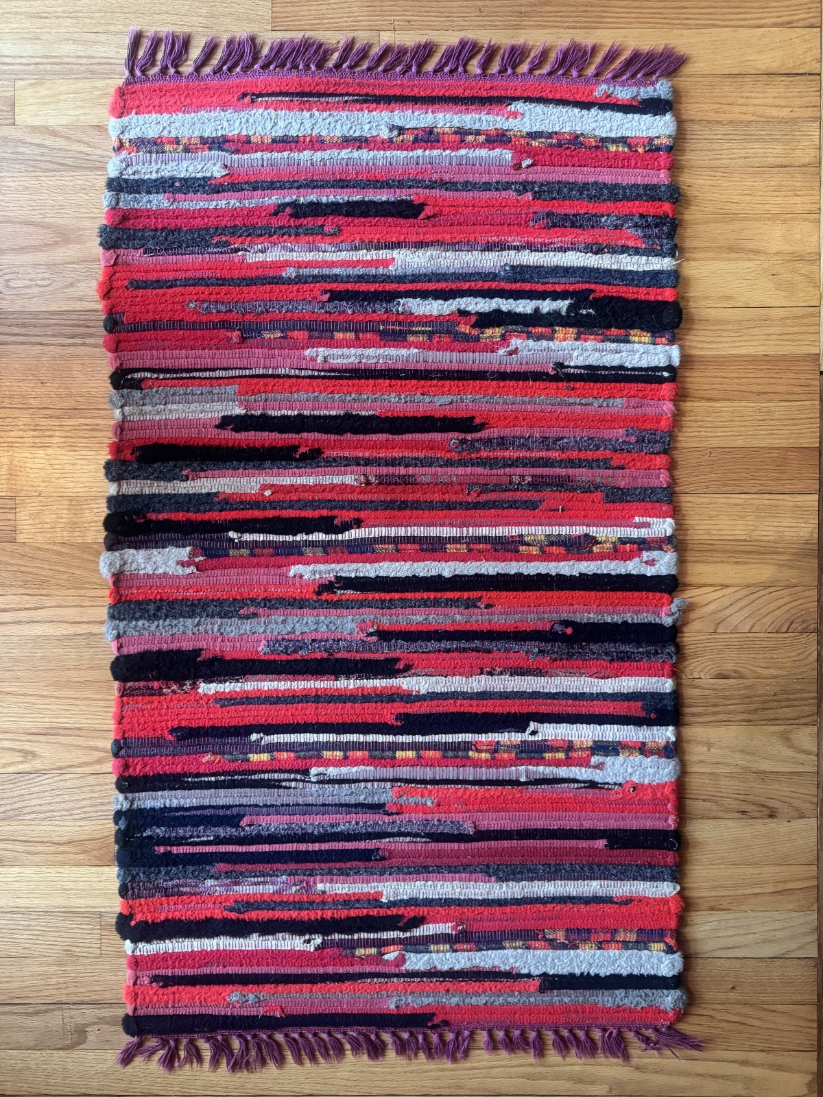 Vintage Handwoven Rag Rug 46x27 Scandinavian Swedish Style Trasmatta Red Black