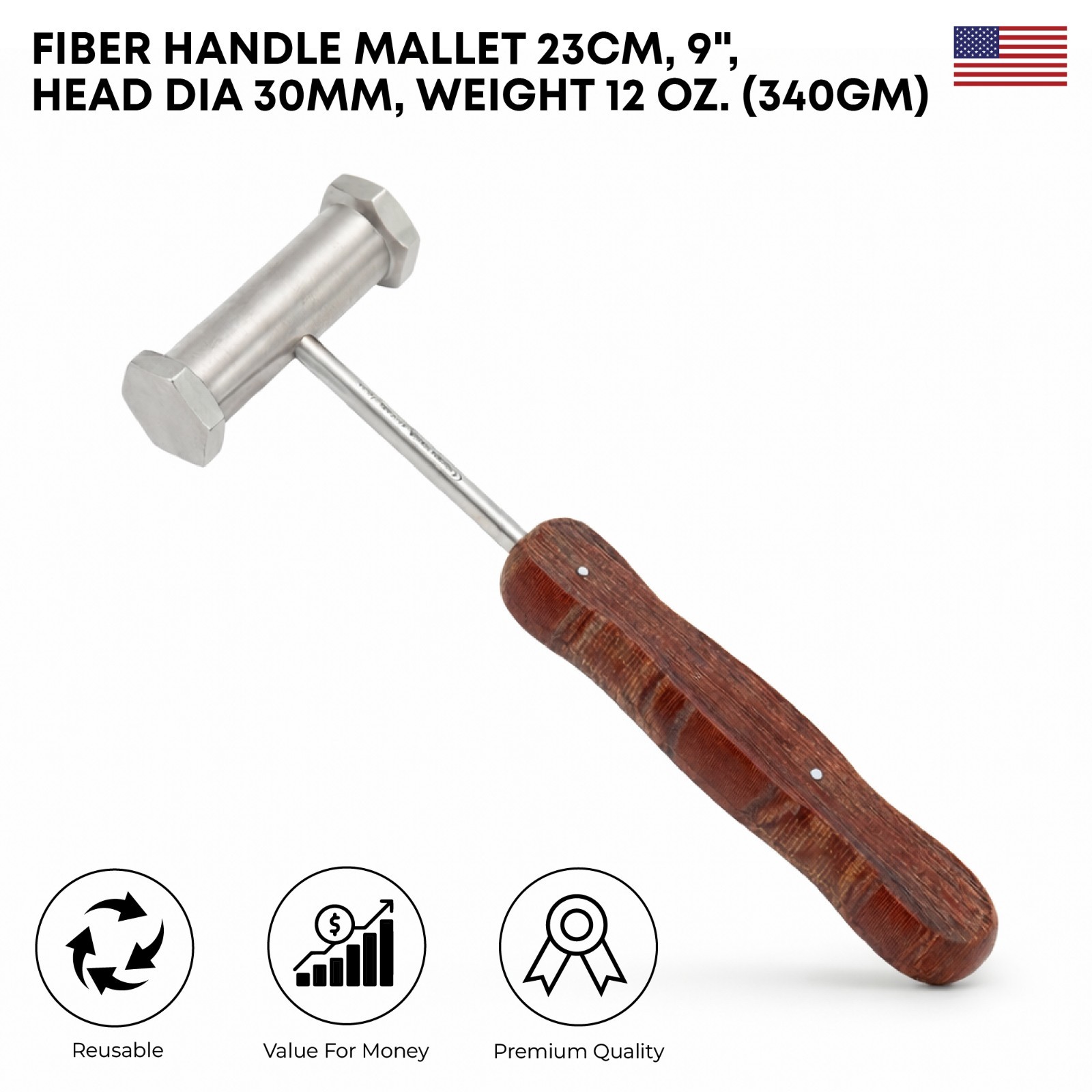 Fiber Handle Bone Mallet 23cm 9 Inch 30mm Head 12oz Orthopedic Surgical Tool