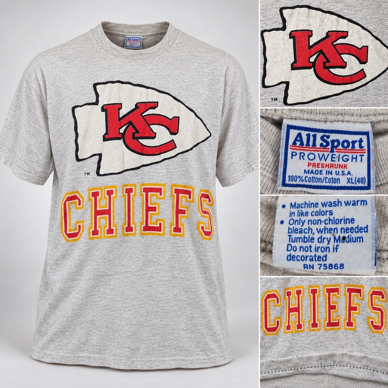 All Sport Kansas City Chiefs Vintage 90s T Shirt Men XL Single Stitch NFL Tee
