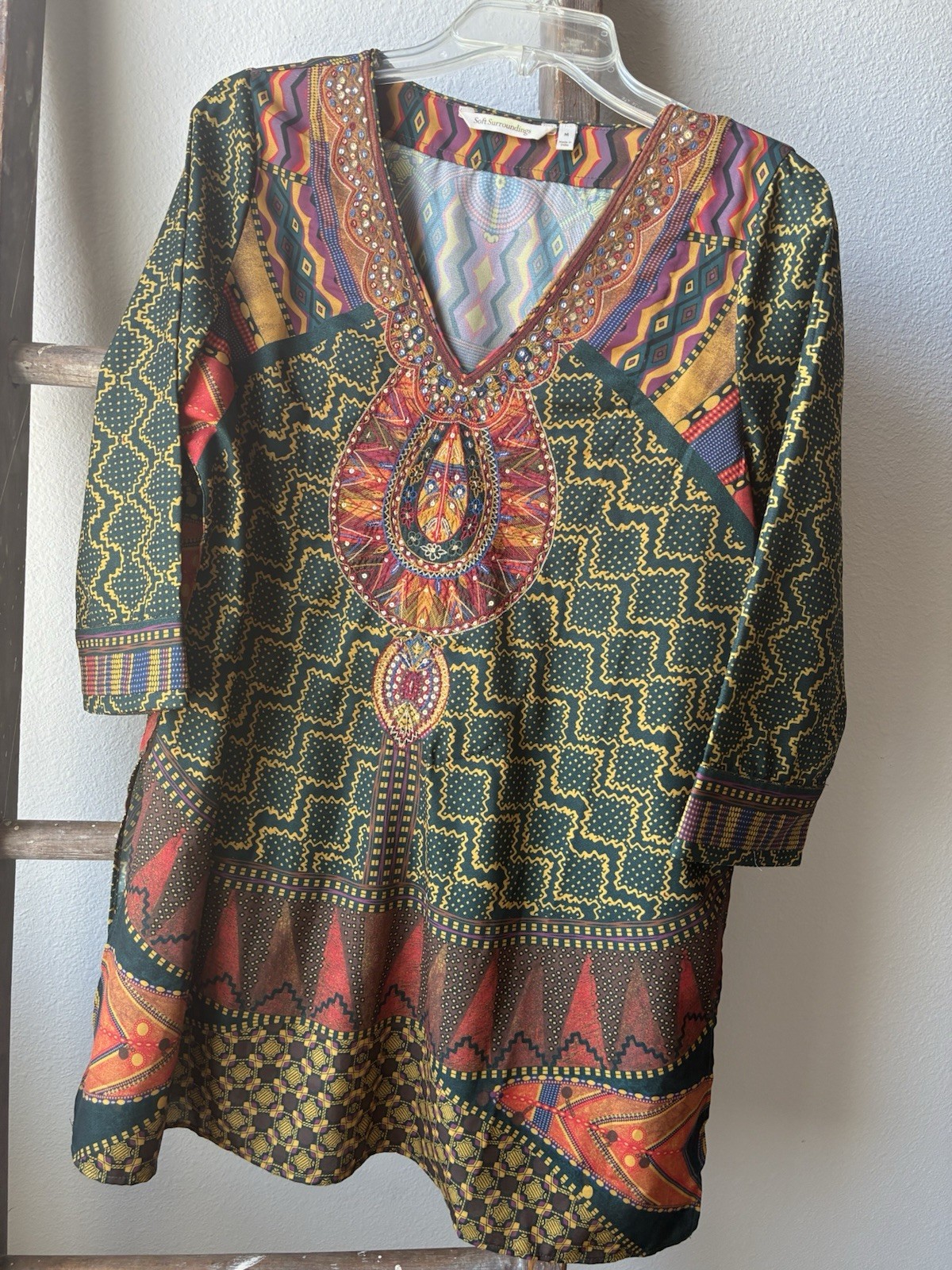 Soft Surroundings Embroidered Beaded Icon Asteria Tunic Sheer Boho Chic Blouse M Soft Surroundings Embroidered Beaded Icon Asteria Tunic Sheer Boho Chic Blouse M