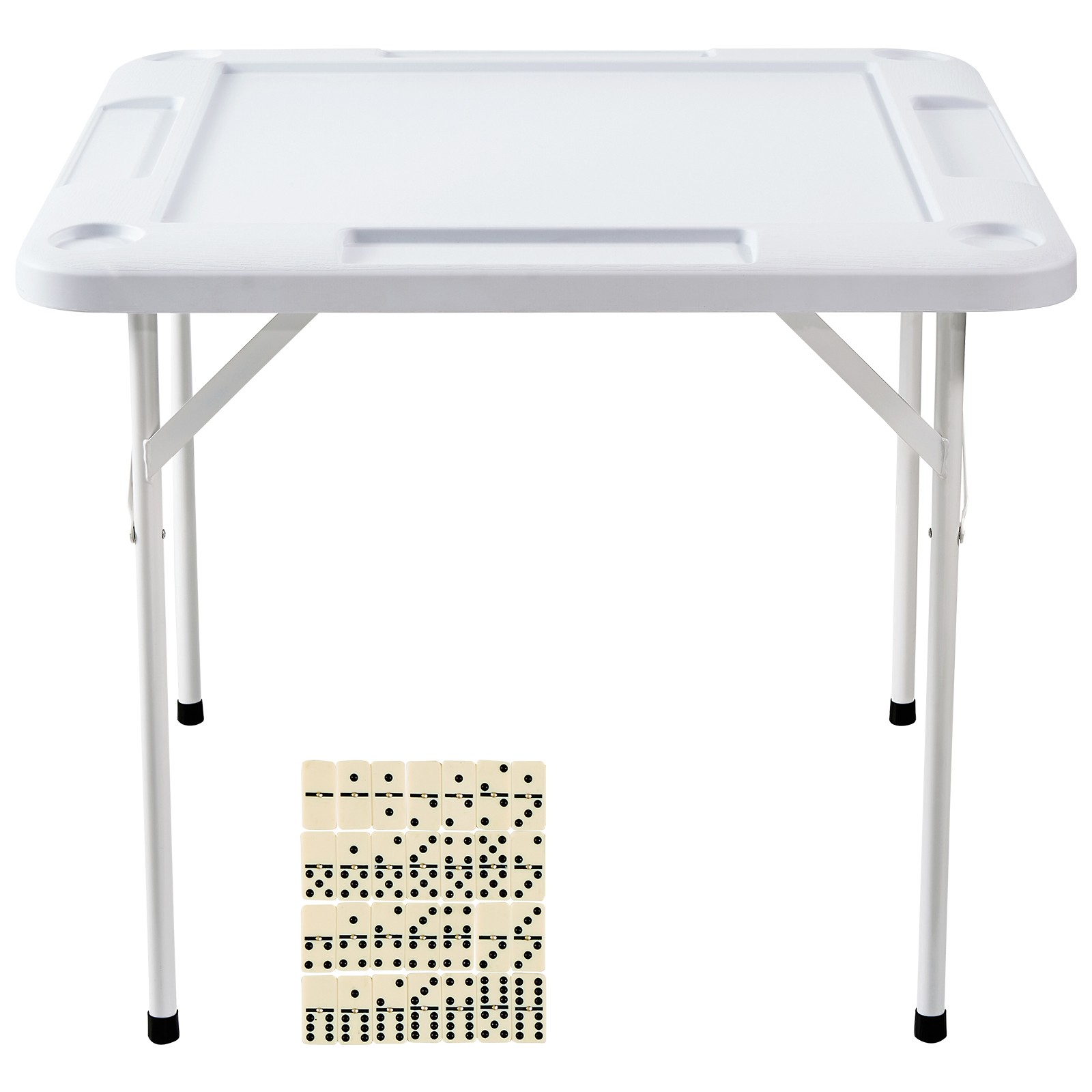 Uimoso Mahjong Table 4Player Folding Card Table & 4 Cup Holders Chip Trays White