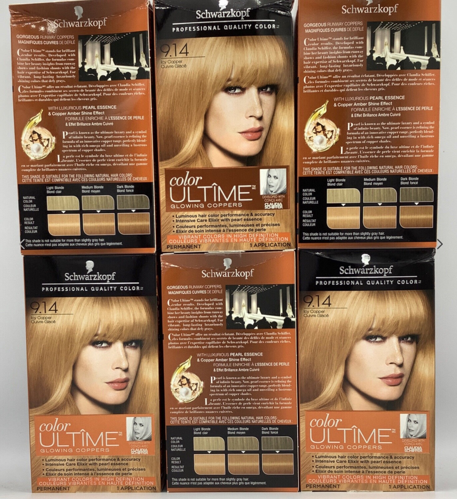 6 X Schwarzkopf Professional Quality Color 9.14 ICY COPPER Ultime Glowing Copper