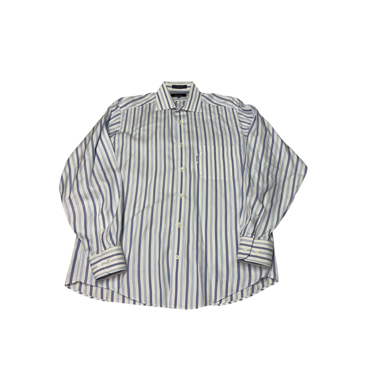 VTG Faconnable Mens Blue White Striped Cotton Button Down Shirt Size 15.5 L USA