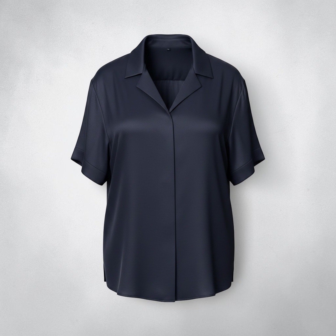 Quince Washable Stretch Silk Short Sleeve Notch Collar Blouse Navy Blue Sz L NWT Quince Washable Stretch Silk Short Sleeve Notch Collar Blouse Navy Blue Sz L NWT