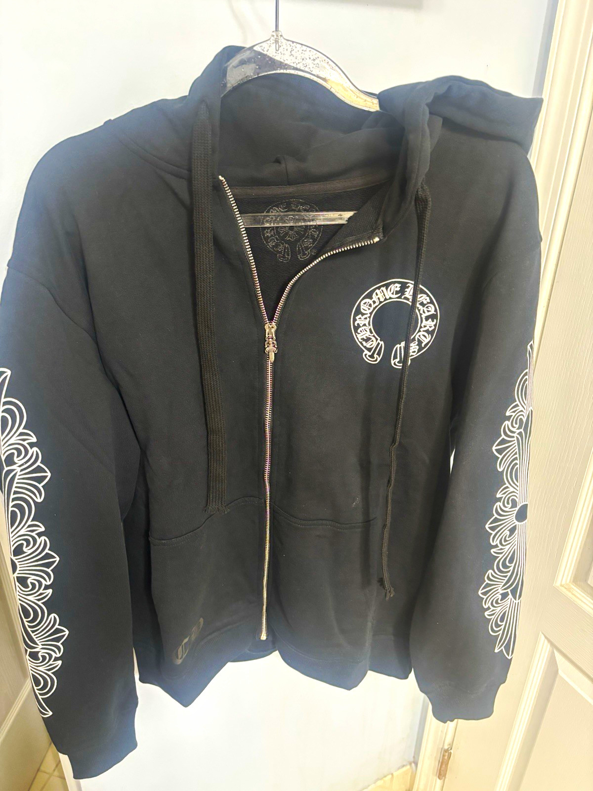 Chrome Hearts Men\'s Black Graphic Print Full Zip Hoodie, Size M