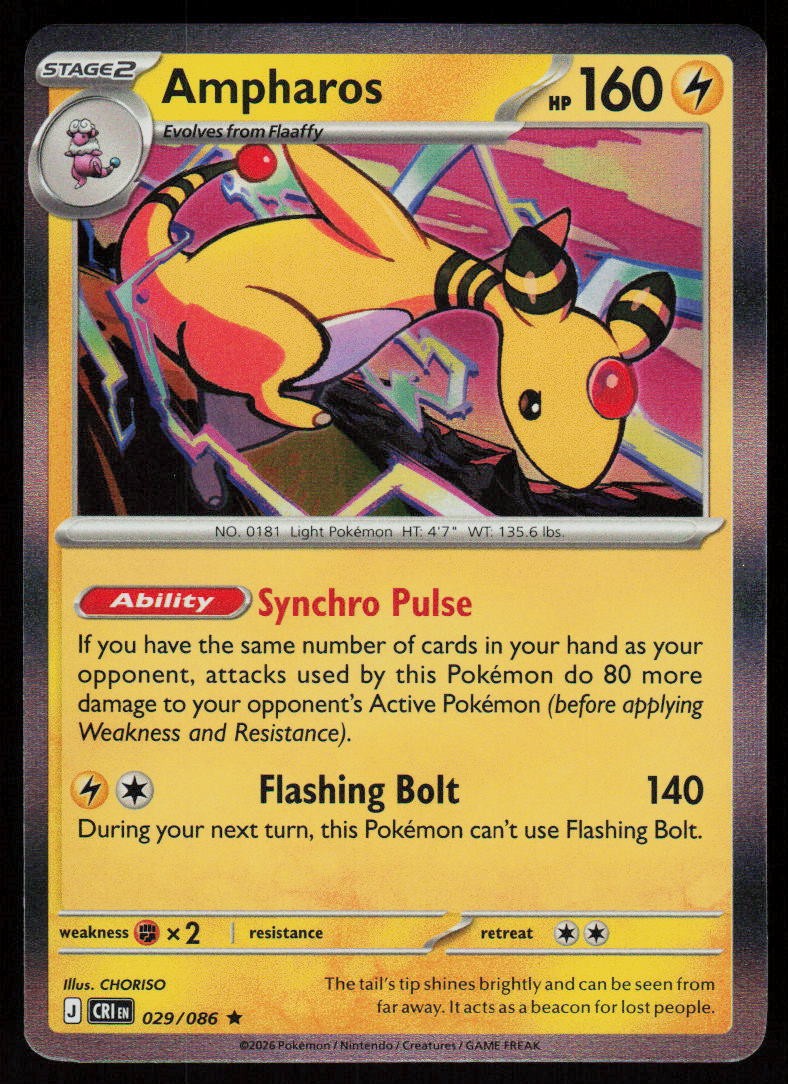 Ampharos 029/086 Rare Chaos Rising Pokemon Holo Near Mint