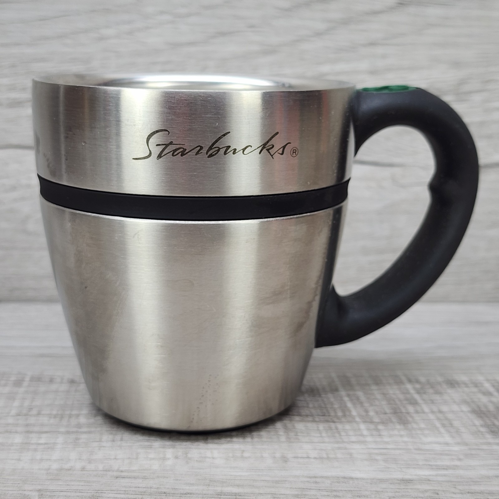 Vintage 2001 Starbucks Stainless Steel Travel Chubby Coffee Mug Barista 12 oz