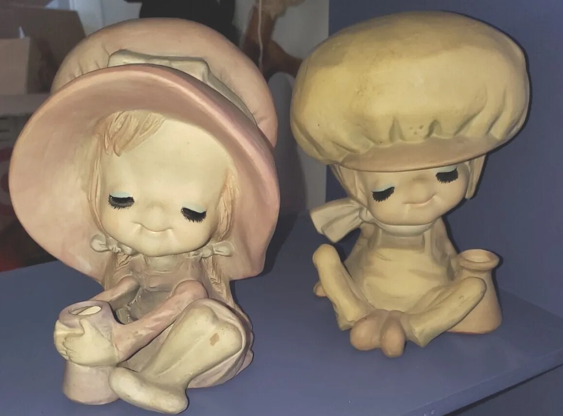 Adorable Vintage 1970s Japan Figurines of Boy & Girl with Long Eyelashes Adorable Vintage 1970s Japan Figurines of Boy & Girl with Long Eyelashes