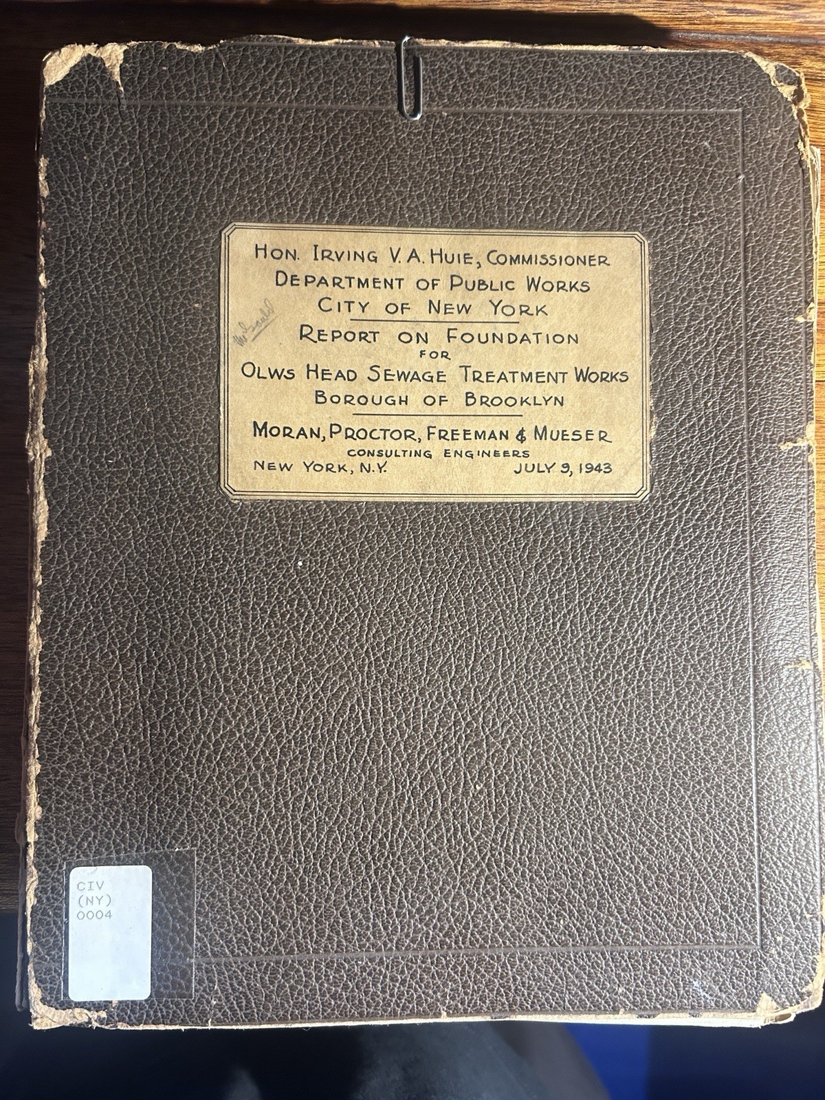 1943 OWL’S HEAD SEWAGE TREATMNT WORKS REPORT NYC BROOKLYN RARE ENGINEERING PLANS