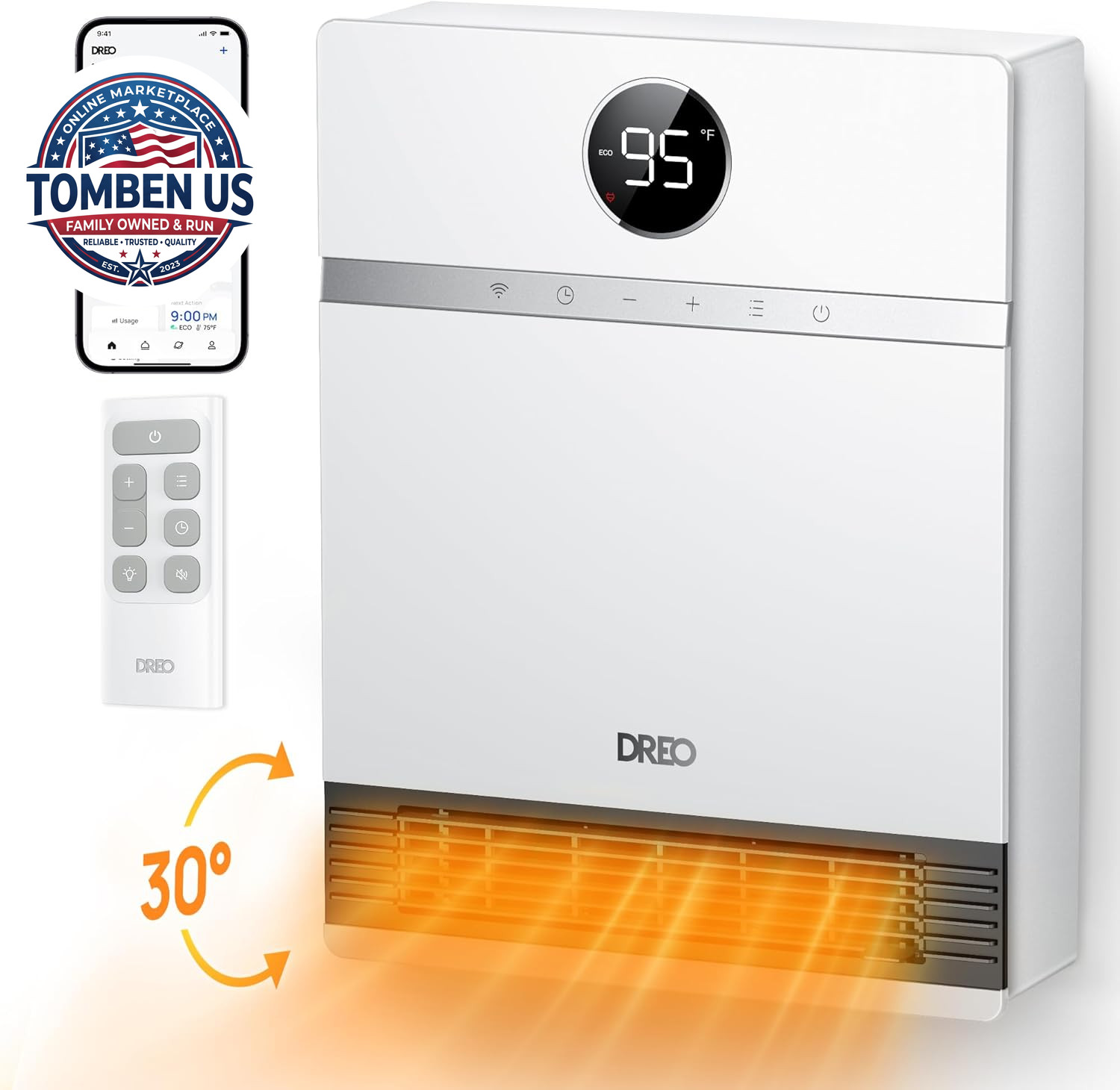 DREO Smart Electric Wall Heater for Indoor Use, Works with Alexa,Large Room