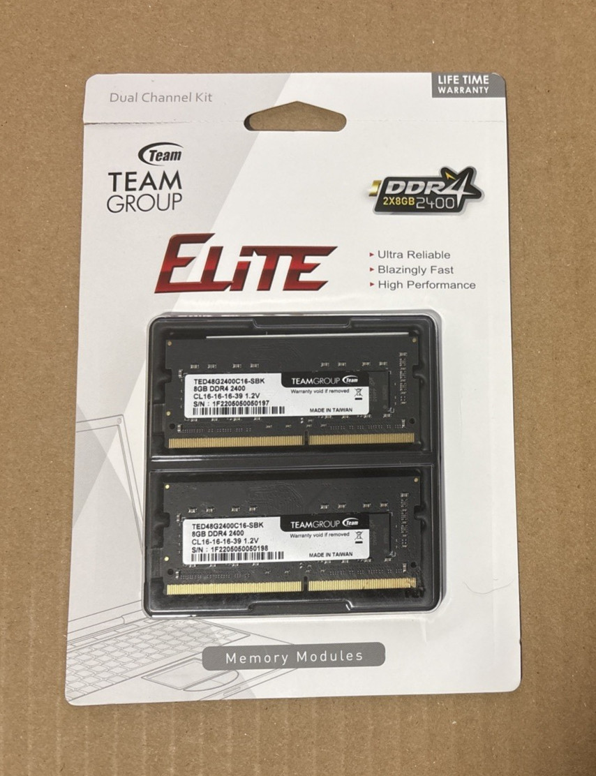 TEAMGROUP Elite 16GB (2x8GB) DDR4 2400MHz PC4-19200 Laptop RAM SODIMM Memory New TEAMGROUP Elite 16GB (2x8GB) DDR4 2400MHz PC4-19200 Laptop RAM SODIMM Memory New
