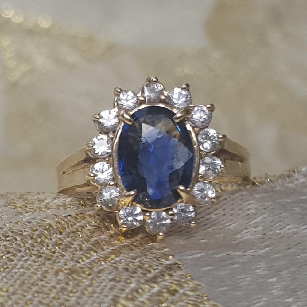 2.50 Ct Oval Natural Sapphire Diamond Wedding Ring 14K Yellow Gold Size 8