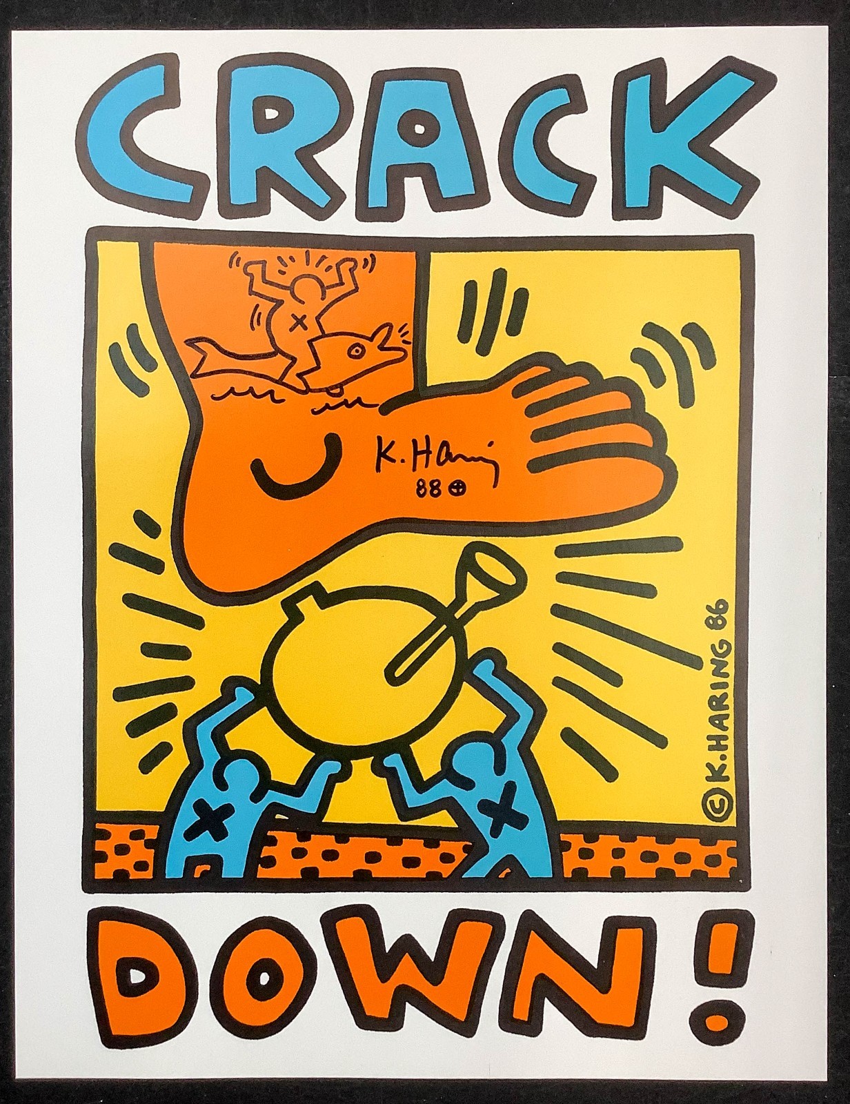 Keith Haring 1986 Crack Down Benefit Poster Hand Signed Original Vintage