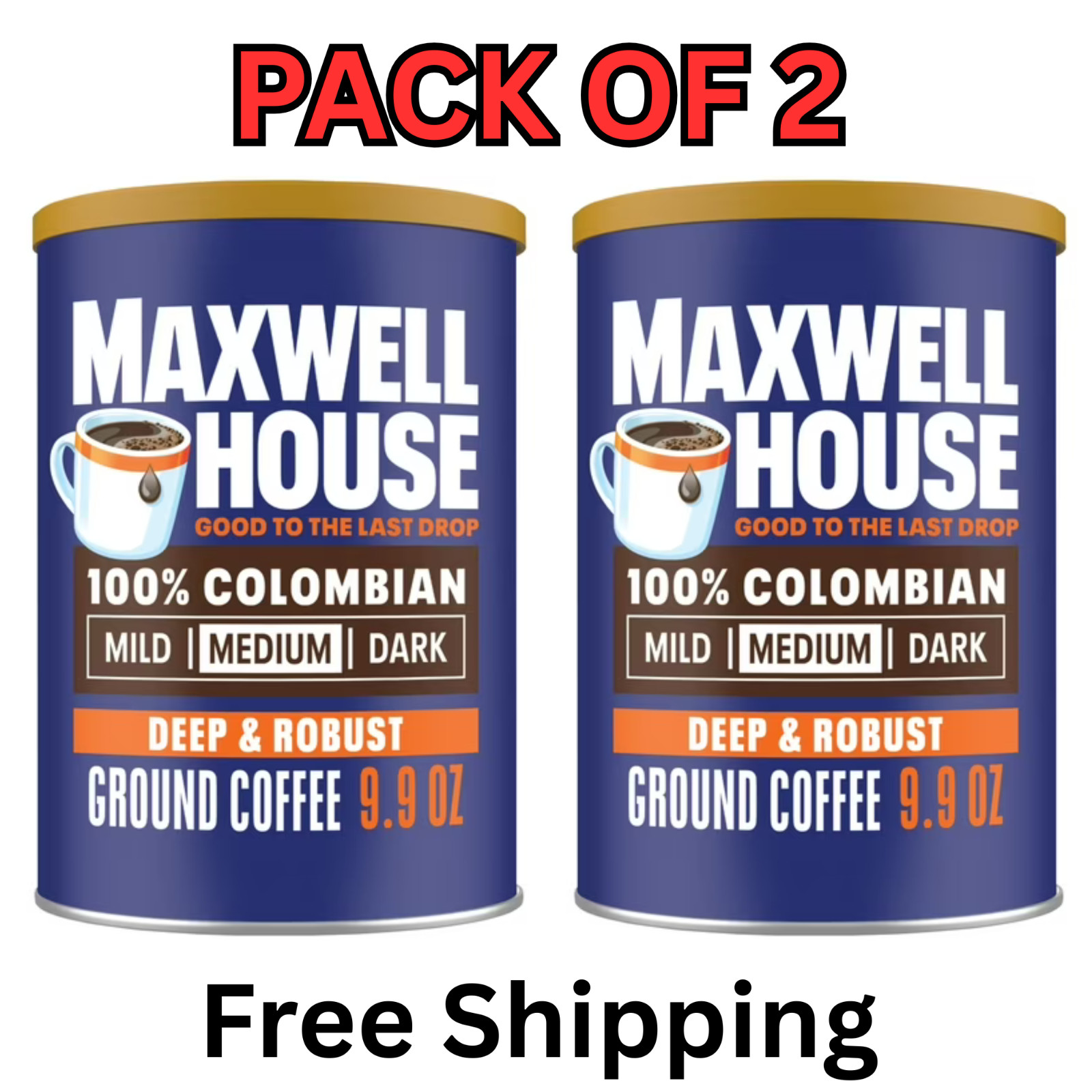 (2pack) Maxwell House 100% Colombian Ground Coffee, 9.9 oz Canister