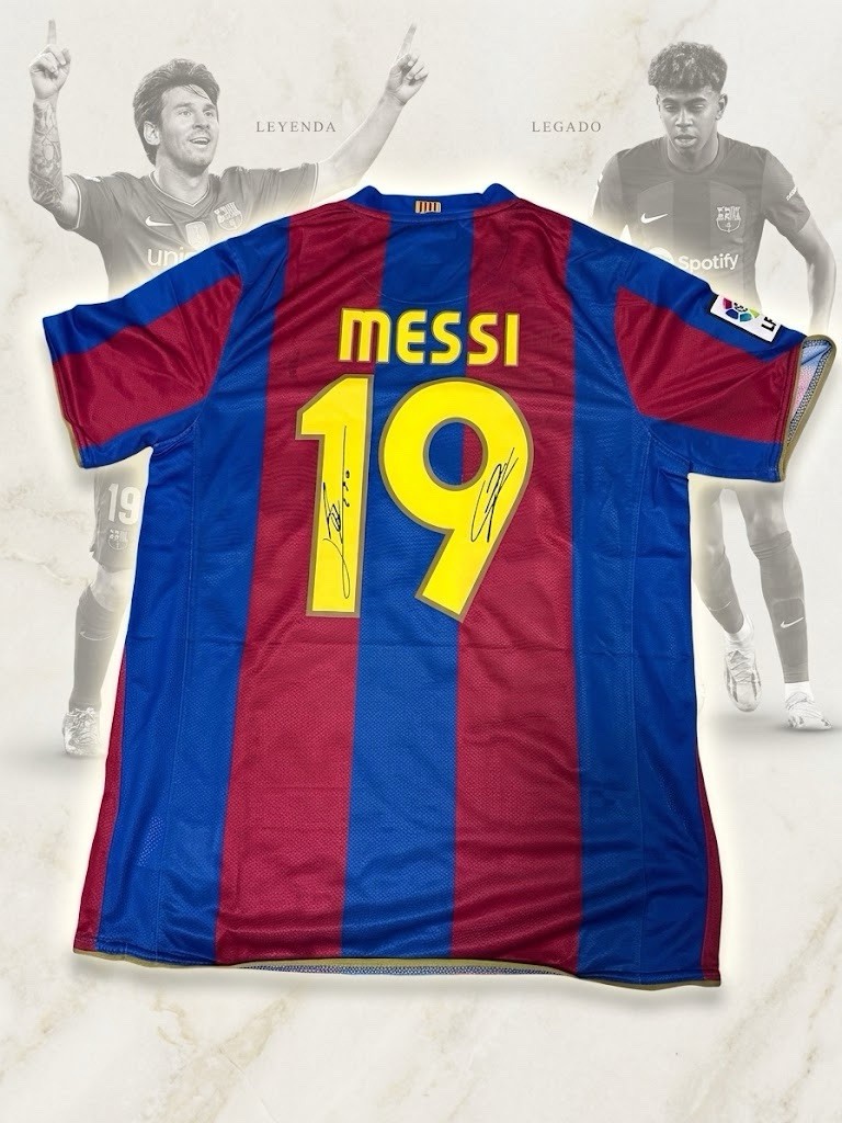 Lionel Messi Lamine Yamal Back Signed FC Barcelona Home Shirt w/ICONS COA