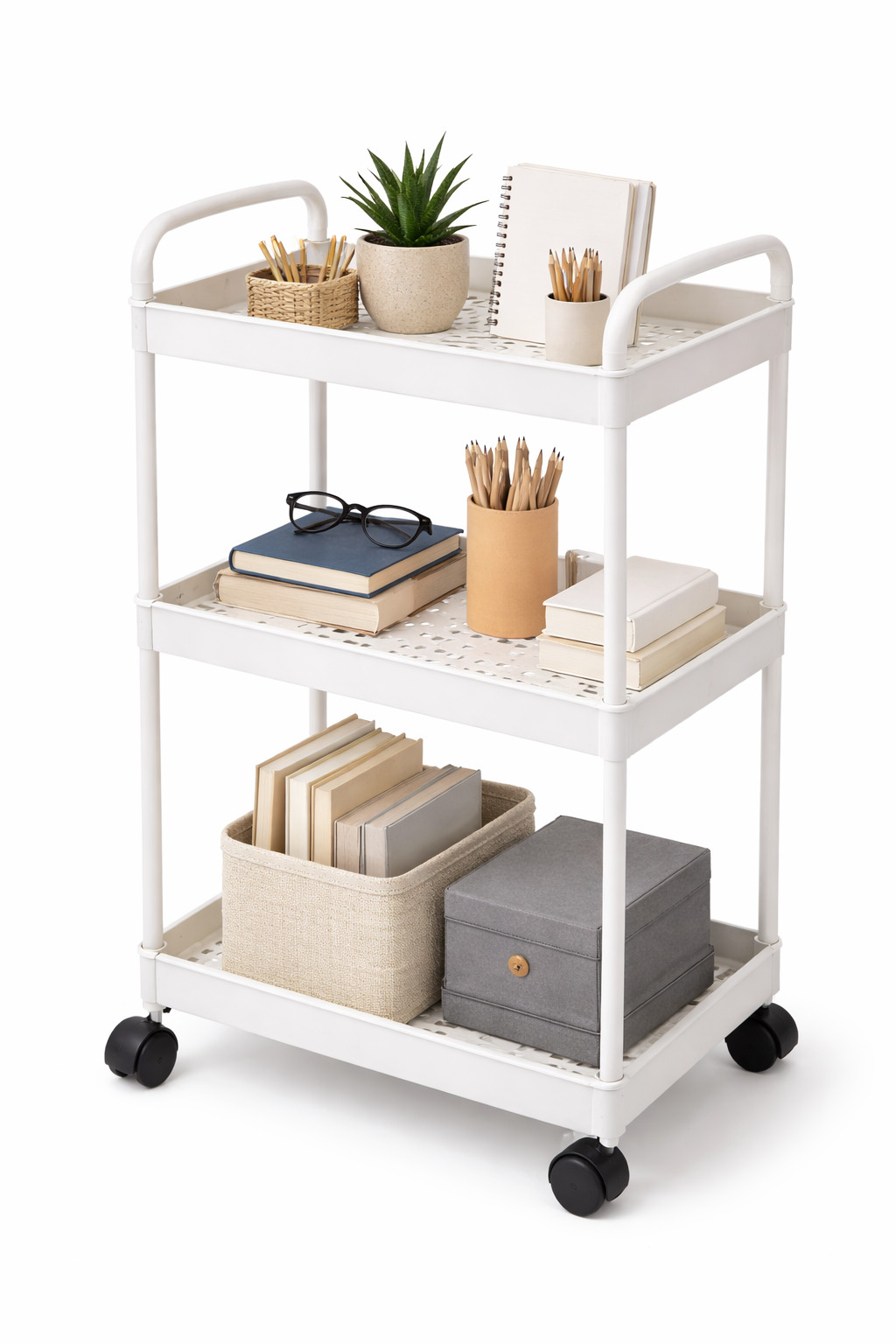 3-Tier Small Rolling Storage Cart Multi Purpose Utility Organizer White PVC 3-Tier Small Rolling Storage Cart Multi Purpose Utility Organizer White PVC