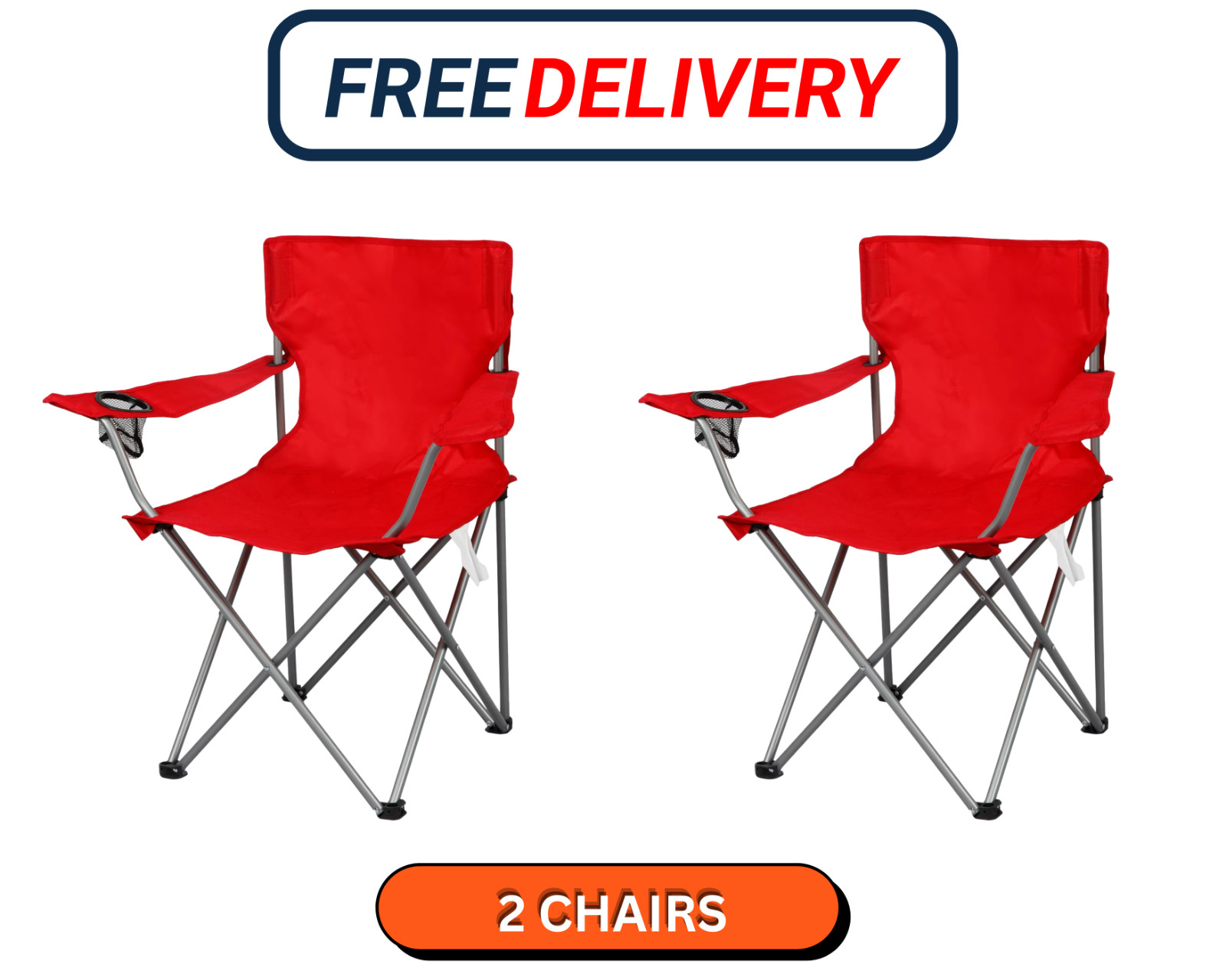 Ozark Trail Basic Quad Folding Camp Chair with Cup Holder, red, Adult 2 Count Ozark Trail Basic Quad Folding Camp Chair with Cup Holder, red, Adult 2 Count