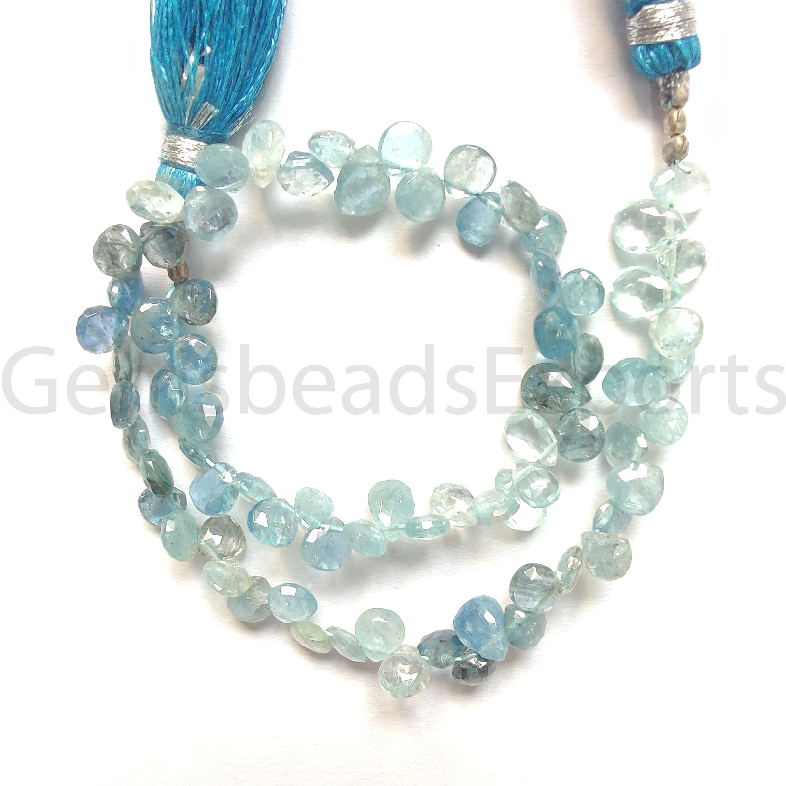 4.00-6.50 MM, Natural Moss Aqua Beads, Briolette Faceted Pear-Heart Cut Stone.