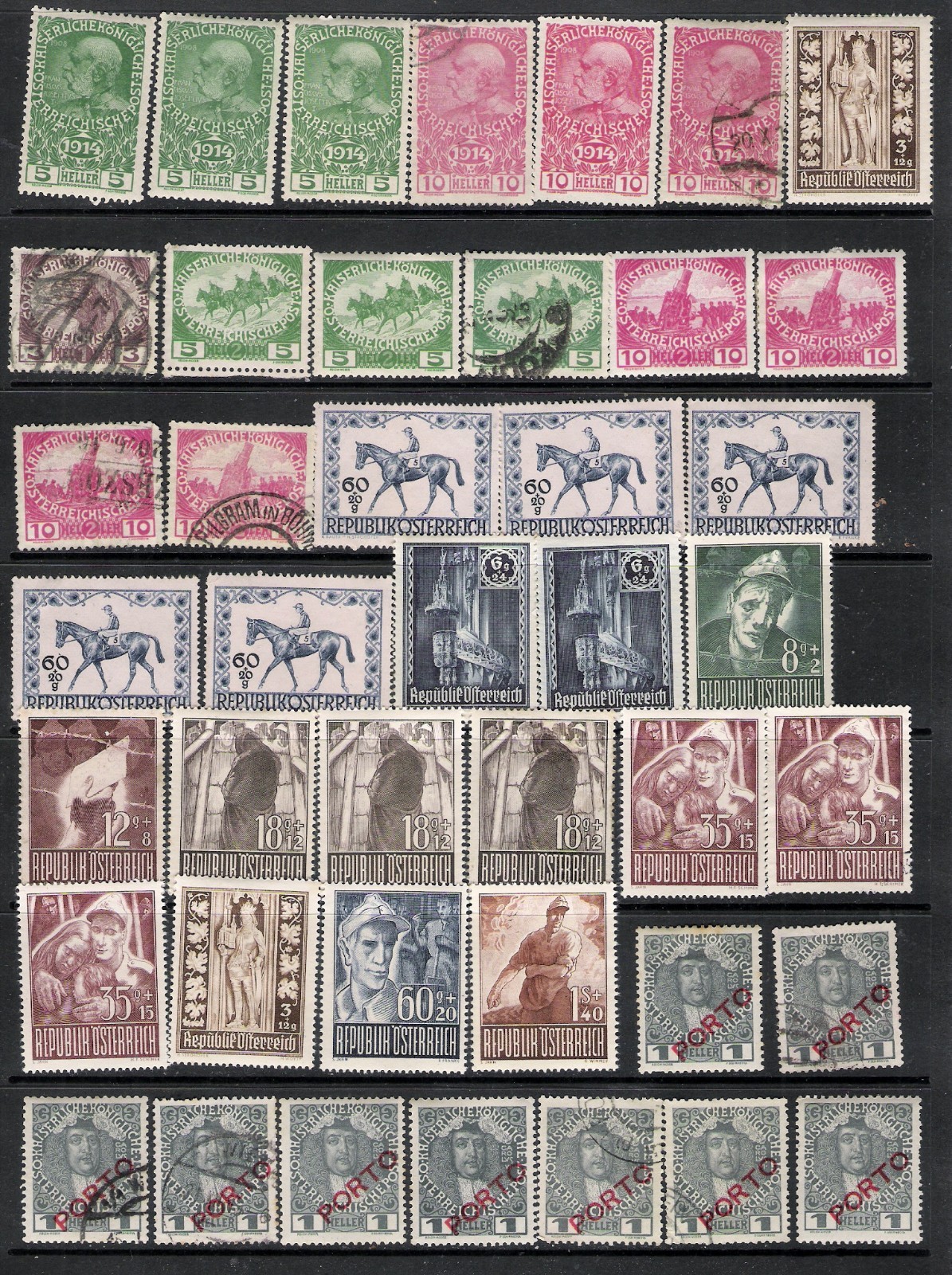 Austria 1910-57, Scott\'s #B1 - P11A, 450+ Stamps, 8 Pages, Cat$200+ Back of BooK