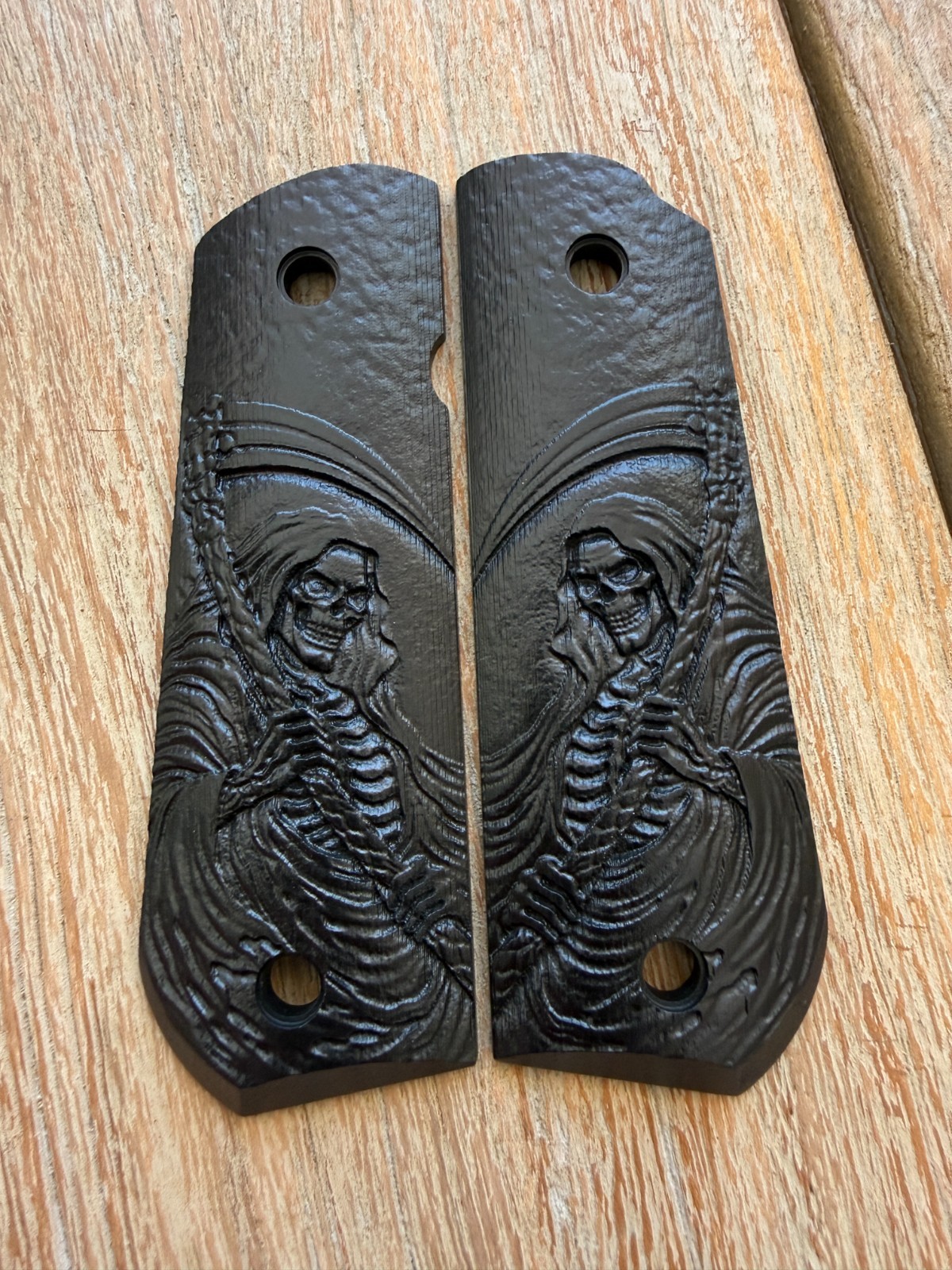 1911 Exotic Gaboon Ebony Grips Government Full Size Bobtail Colt - Grim Reaper