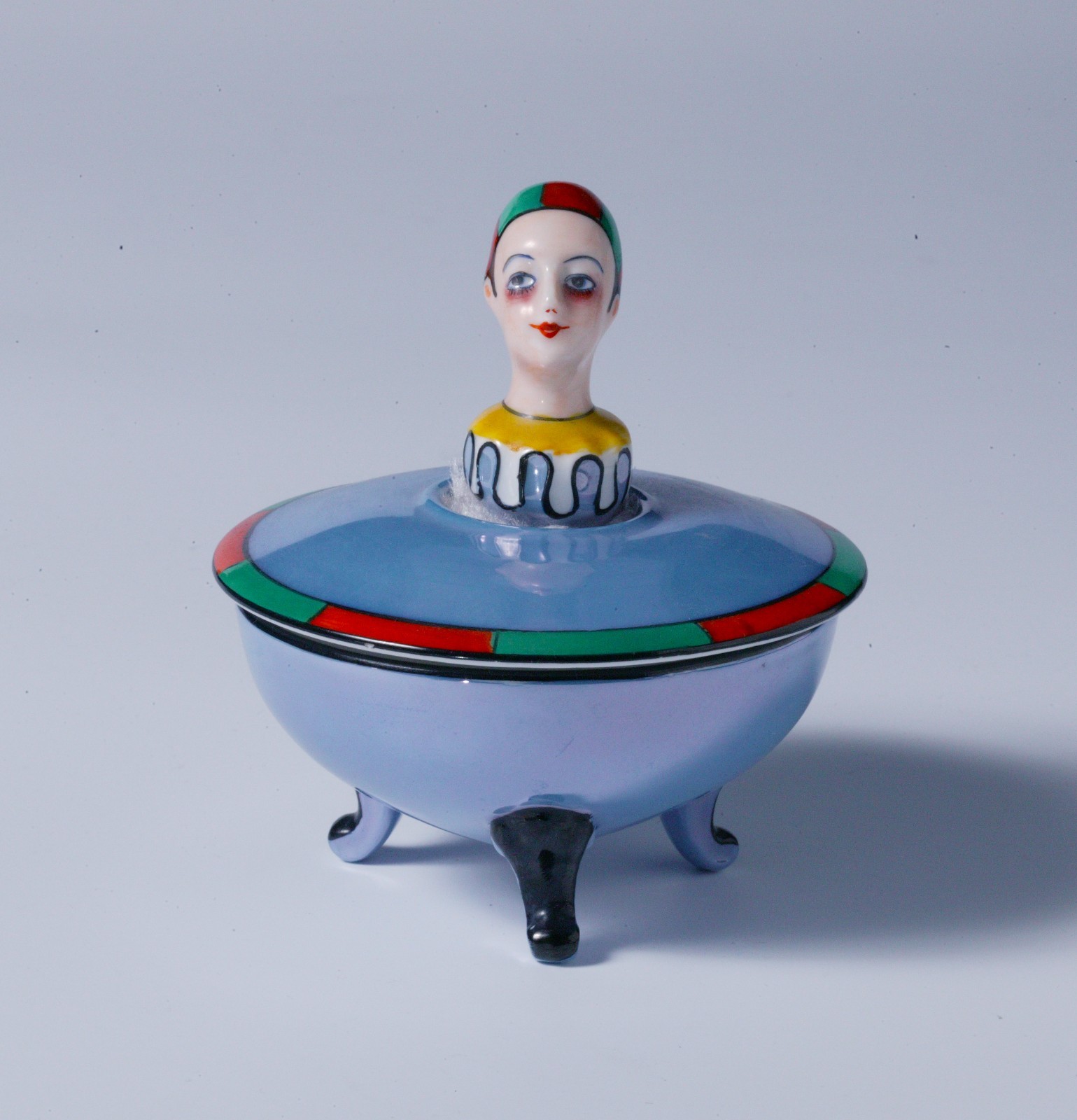RARE Noritake Deco - Vintage Powder Puff Box - Figural Clown Handle - 3-Piece