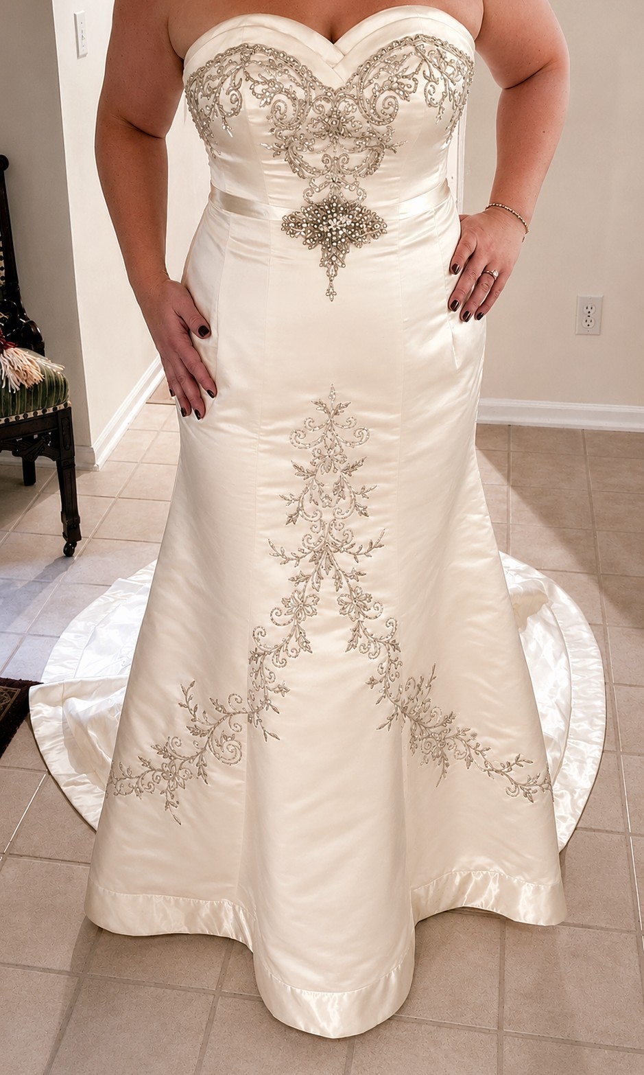 Vintage David\'s Bridal Ivory Strapless Embroidered Wedding Dress Sz 16W 9V9322 Vintage David\'s Bridal Ivory Strapless Embroidered Wedding Dress Sz 16W 9V9322