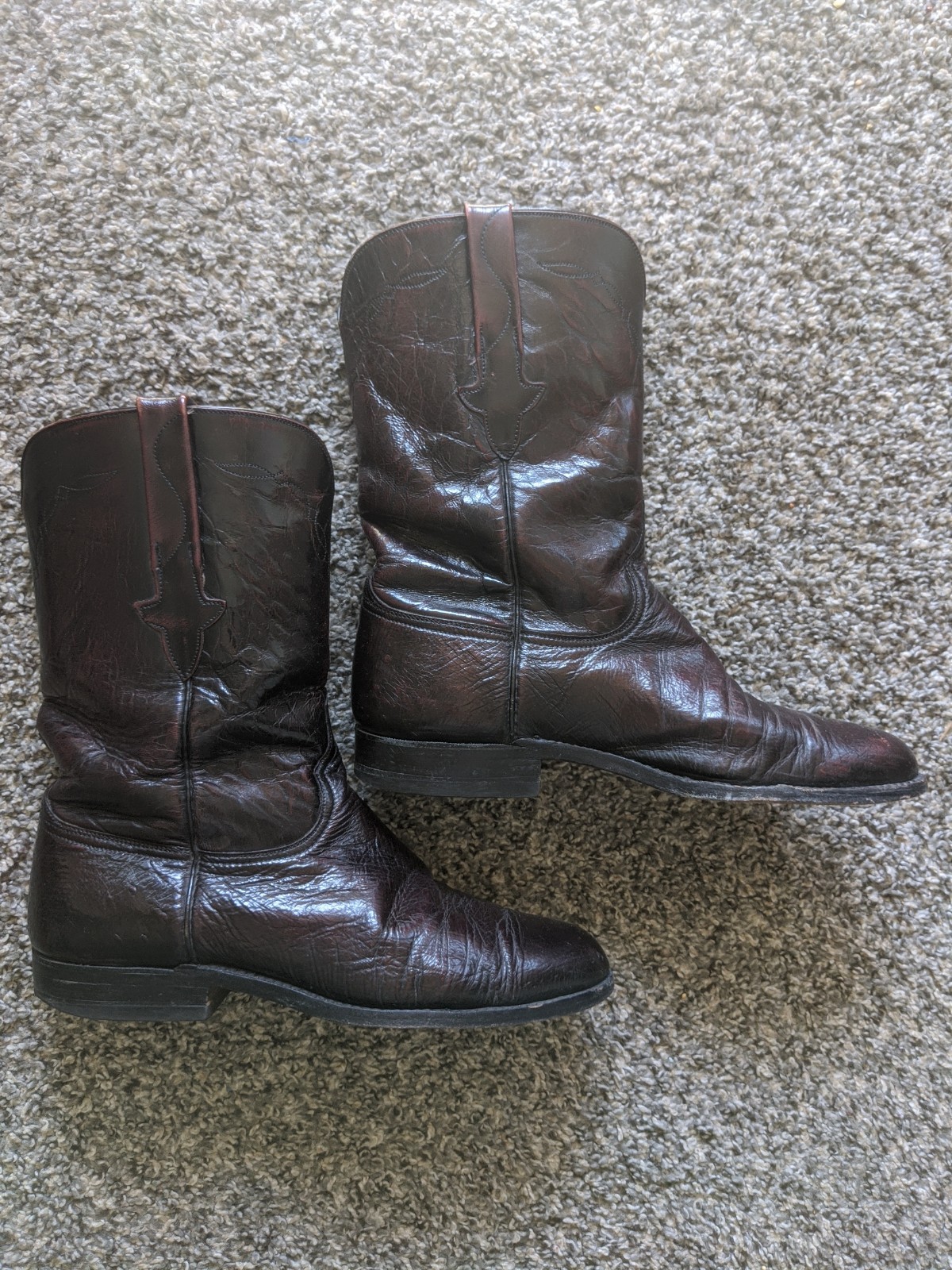 Vintage Lucchese Ostrich Cowboy Roper Boots Mens Size 8 D Black Cherry Exotic Vintage Lucchese Ostrich Cowboy Roper Boots Mens Size 8 D Black Cherry Exotic
