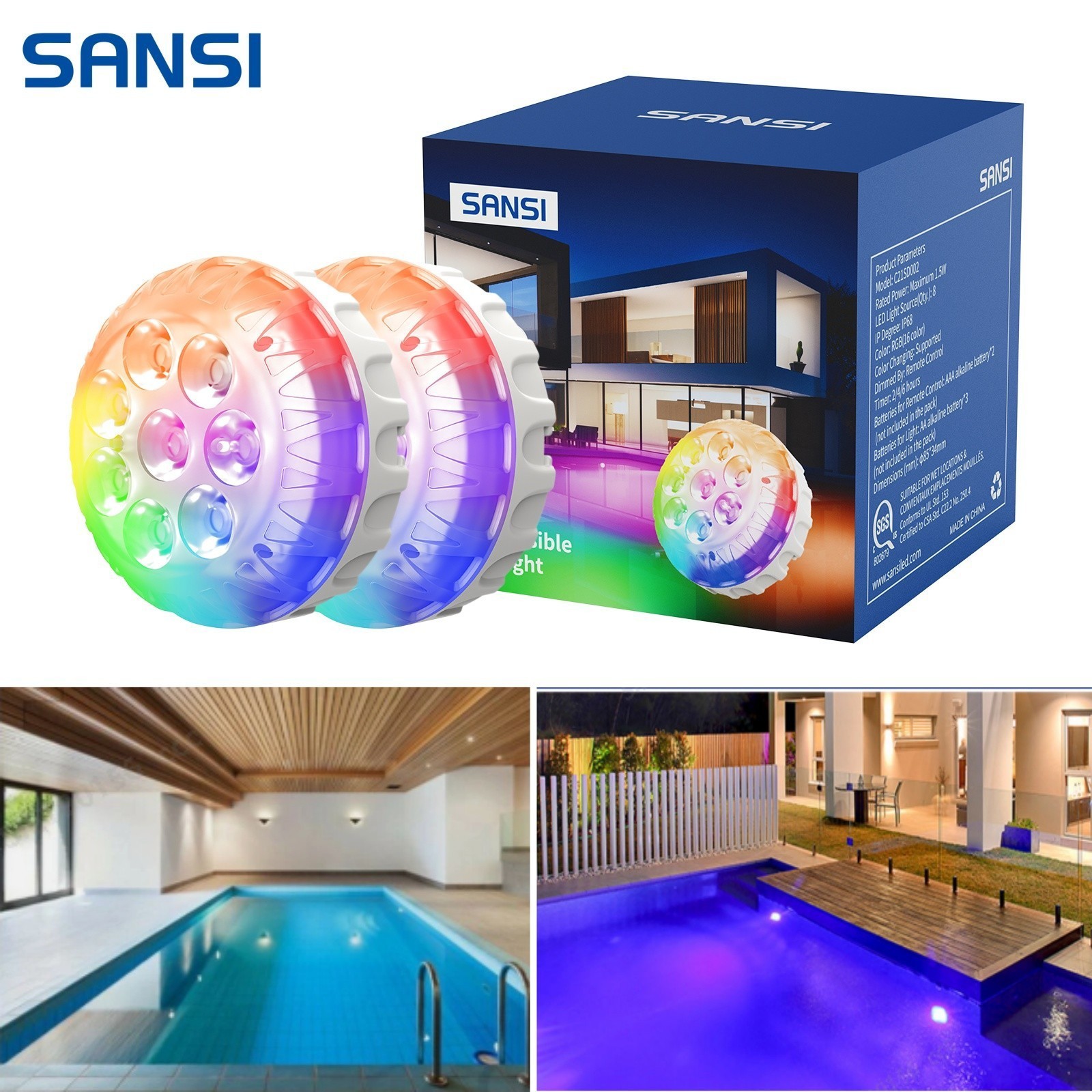 2x SANSI LED Submersible Pool Lights Remote RGB for Above Ground Pool Pond Tub 2x SANSI LED Submersible Pool Lights Remote RGB for Above Ground Pool Pond Tub