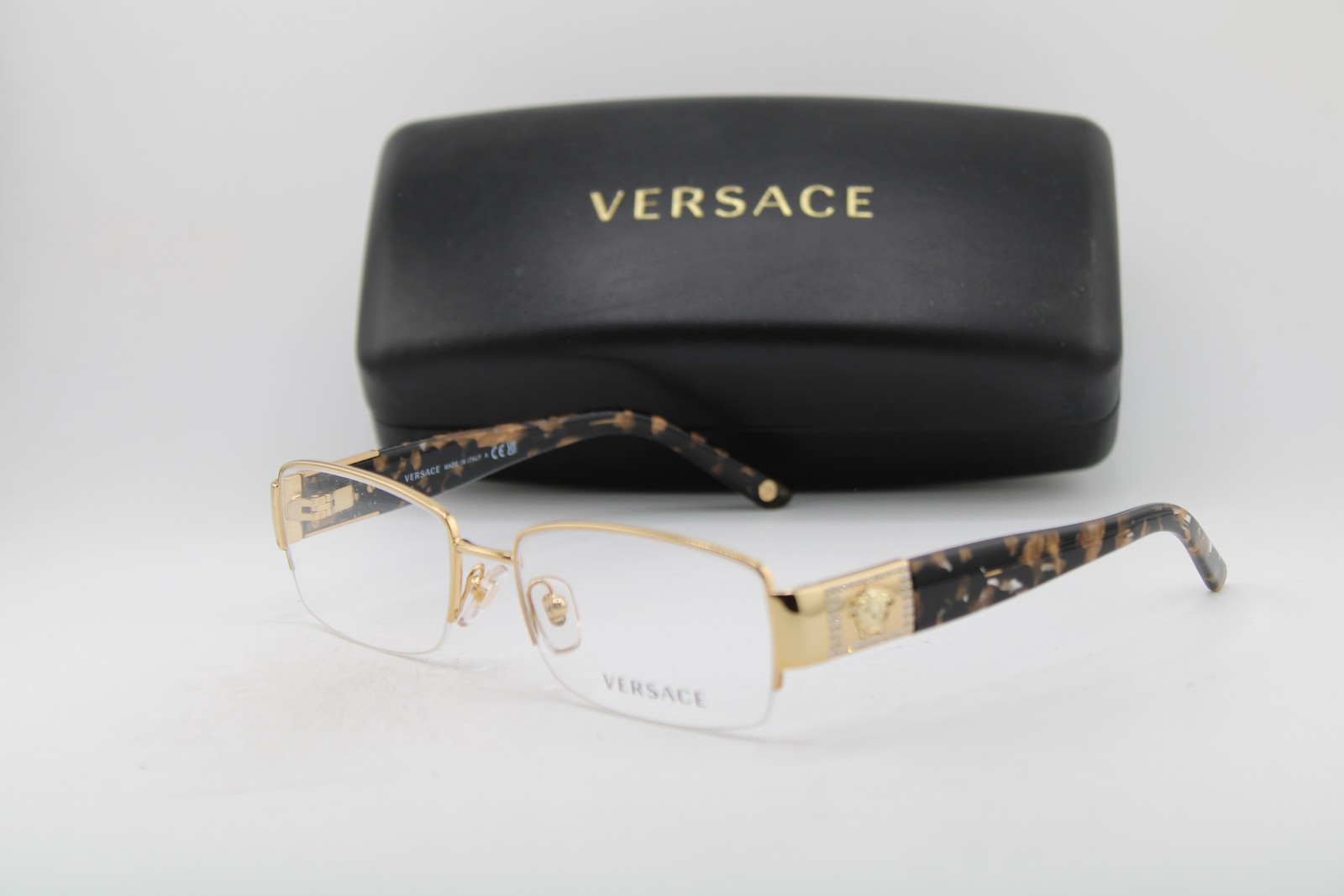 NEW VERSACE MOD. 1175-B 1002 GOLD BROWN CRYSTALS AUTHENTIC EYEGLASSES 53-17 NEW VERSACE MOD. 1175-B 1002 GOLD BROWN CRYSTALS AUTHENTIC EYEGLASSES 53-17