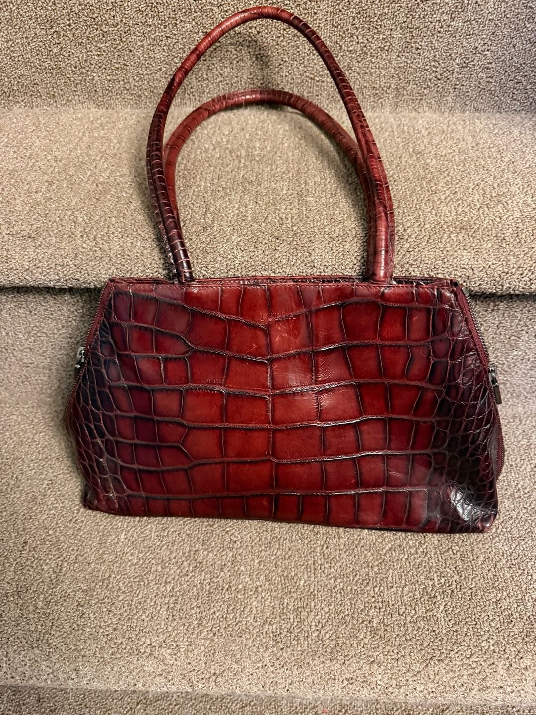 Furla Crocodile-Embossed Leather Shoulder Bag Burgundy