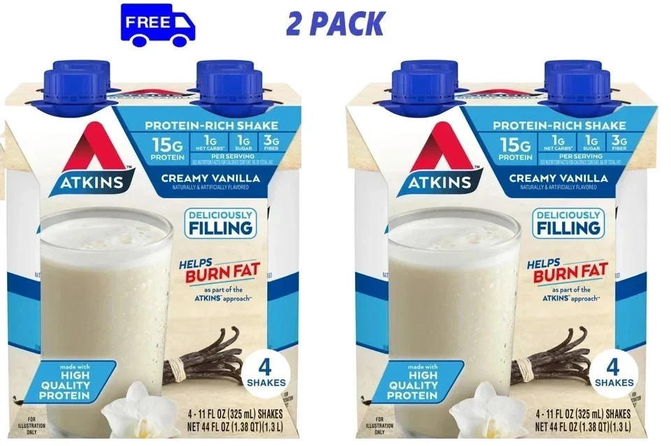 Atkins Protein Shake Creamy Vanilla, Keto Friendly, Gluten Free, 8 Ct