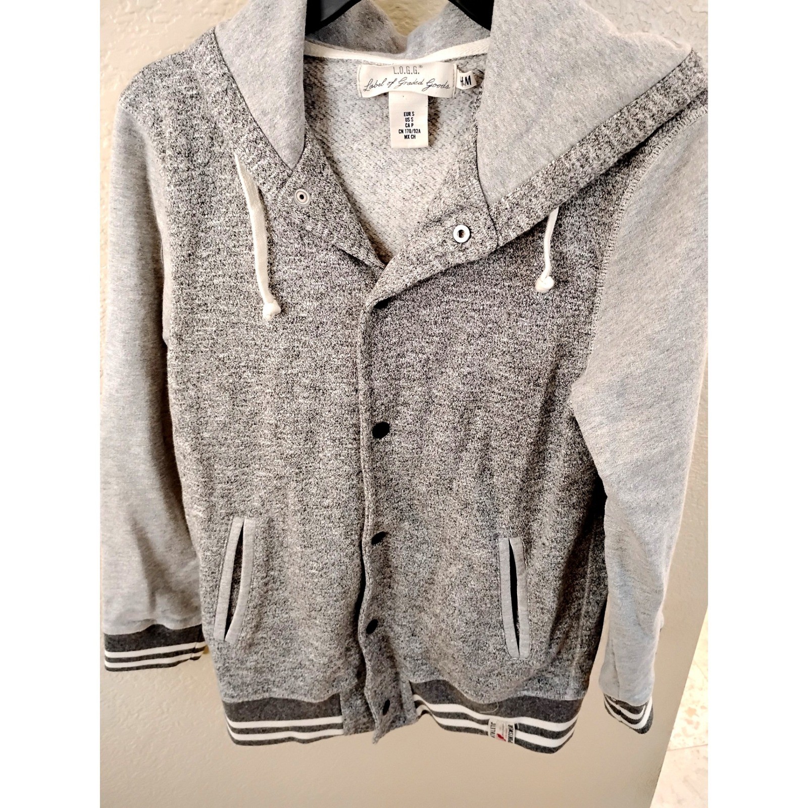 🩶H&M L.O.G.G. Snap Front Varsity Hoodie Ultra-cozy preppy minimalist clean Y2K