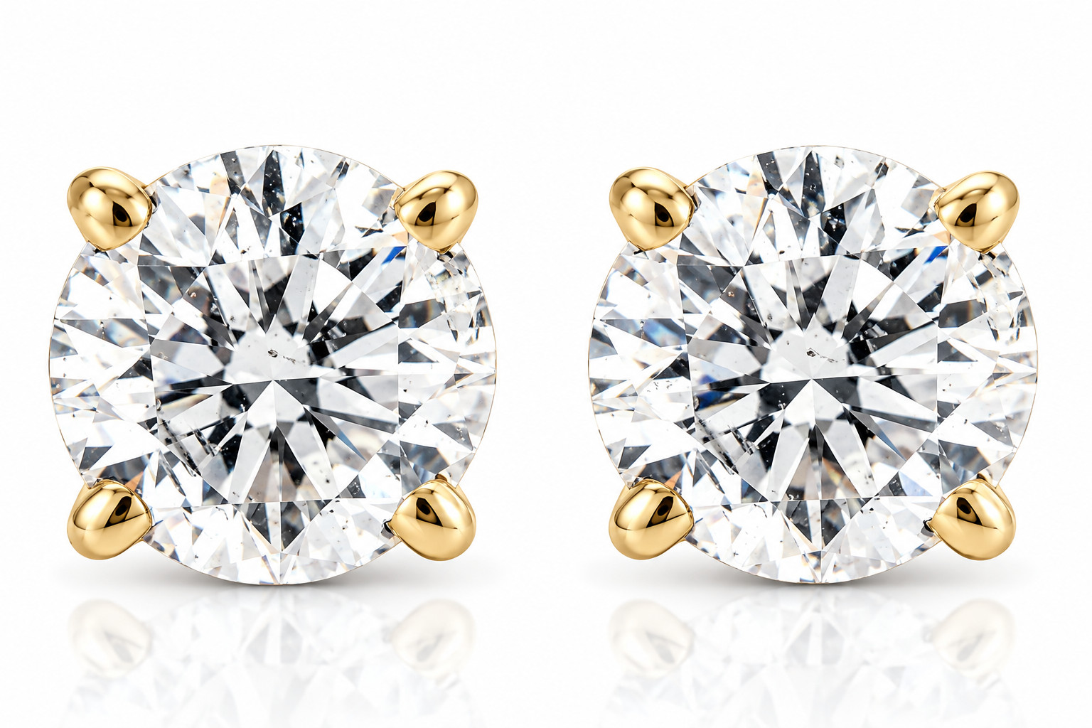 2Ct TW Round Cut Natural Diamond Studs With Screw Backs 14k Yellow Gold
