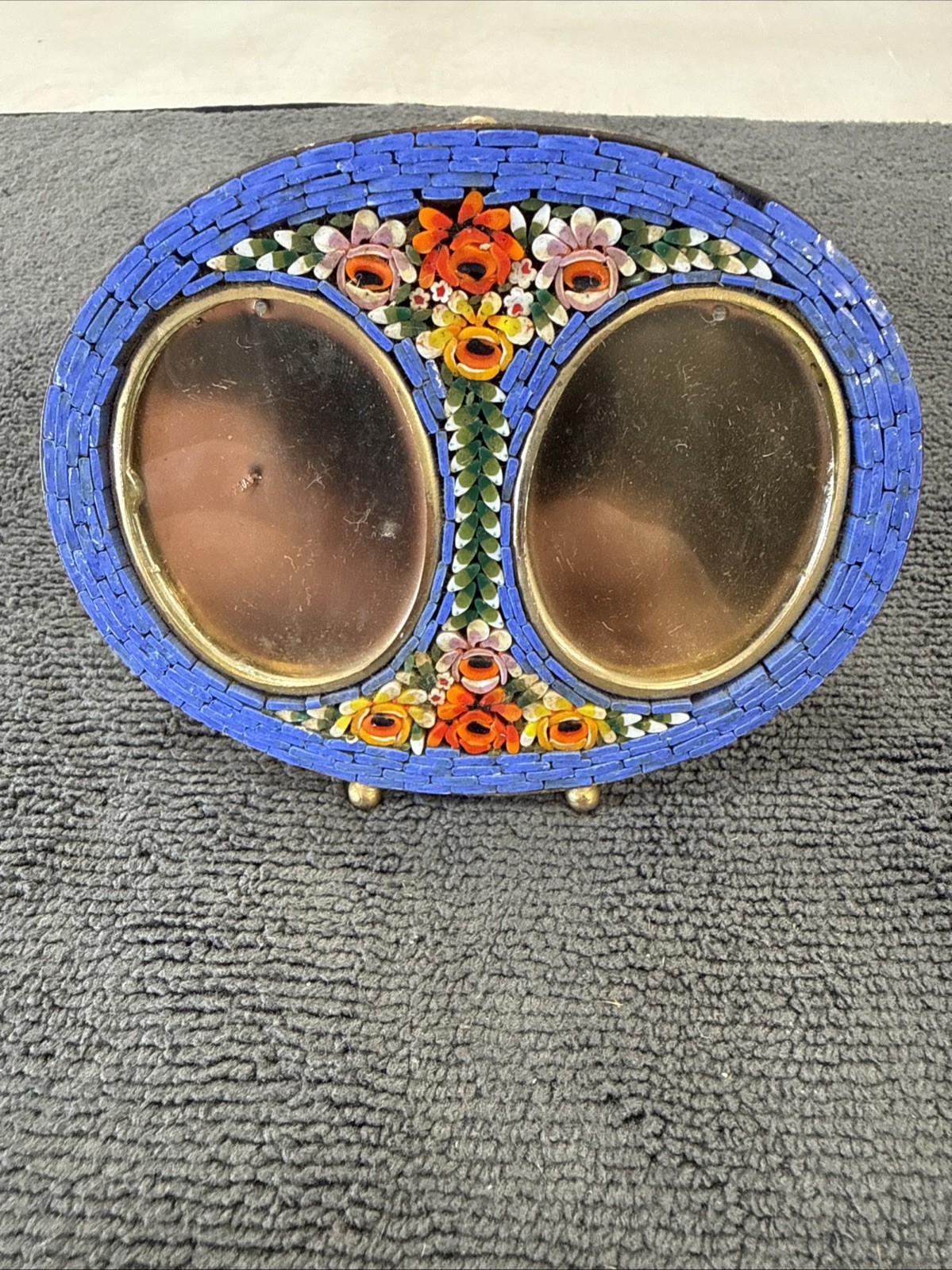 Vintage Italian Micro Mosaic MCM Floral Red Blue Photo/Picture Frame ITALY Made Vintage Italian Micro Mosaic MCM Floral Red Blue Photo/Picture Frame ITALY Made