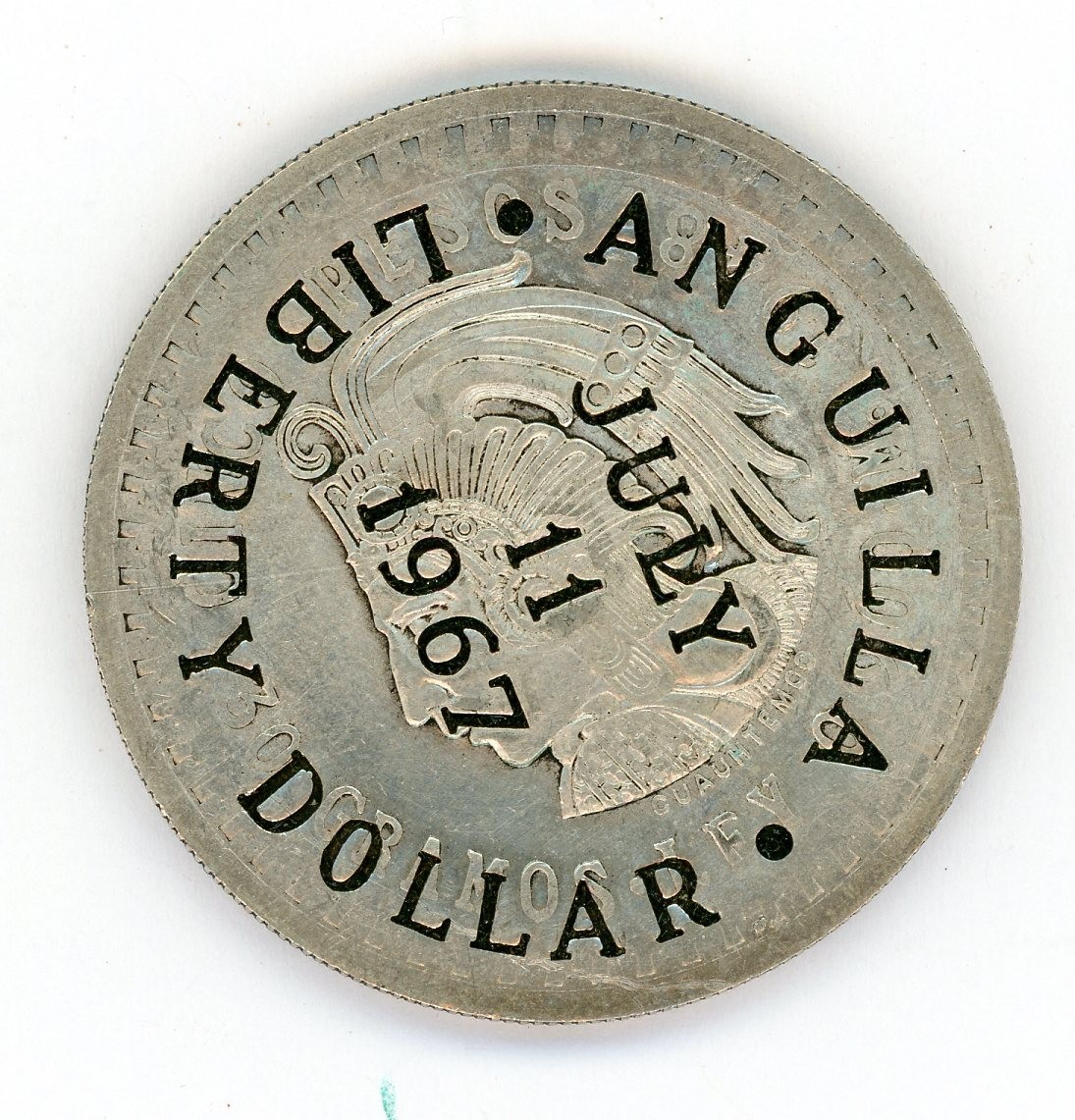 ANGUILLA LIBERTY DOLLAR JULY 11, 1967 ON MEXICO 5 PESOS AS SHOWN  LZZ   A48