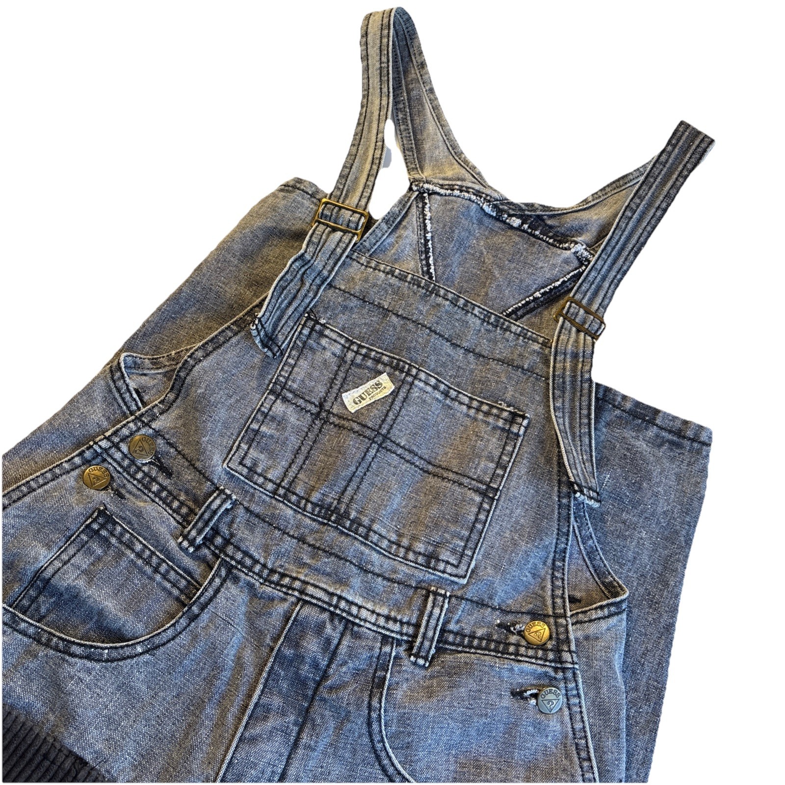 VINTGE 80’s GUESS George Marciano Overalls Distressed Gray Denim & Corduroy Sz 3