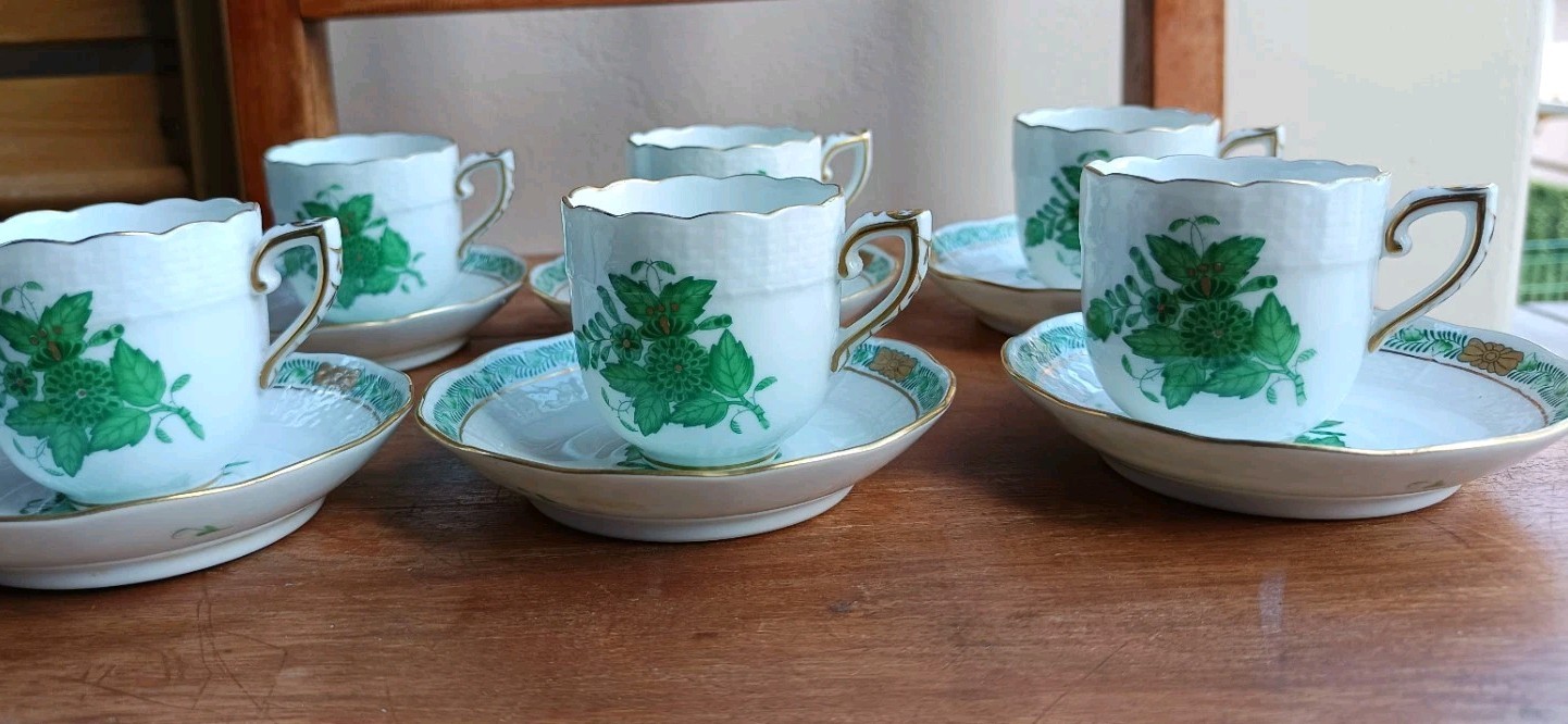 Apponyi Green Herend 6 Coffee Cups Apponyi Green Herend 6 Coffee Cups