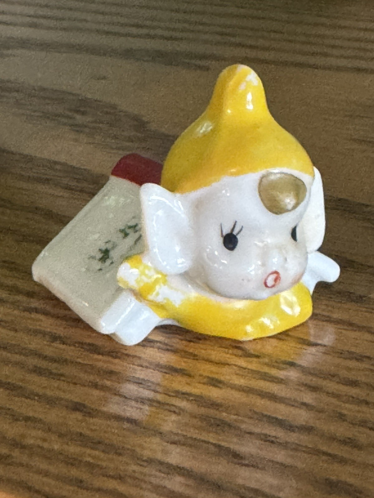 Vintage 50s Japan Playful Pixie Elf Under Book Figurine Kitsch Yellow Porcelain Vintage 50s Japan Playful Pixie Elf Under Book Figurine Kitsch Yellow Porcelain