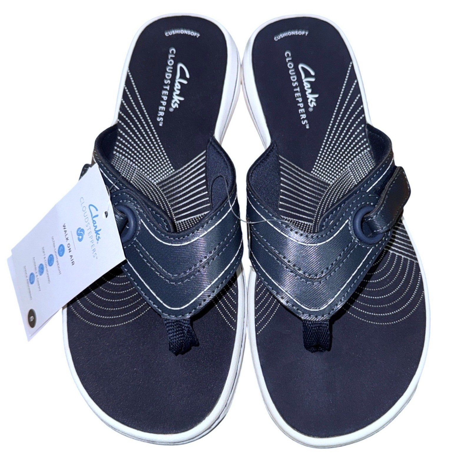 NEW Clarks Cloudsteppers Sandals Womens 6M Flip Flops Navy Blue/Marine Cushioned