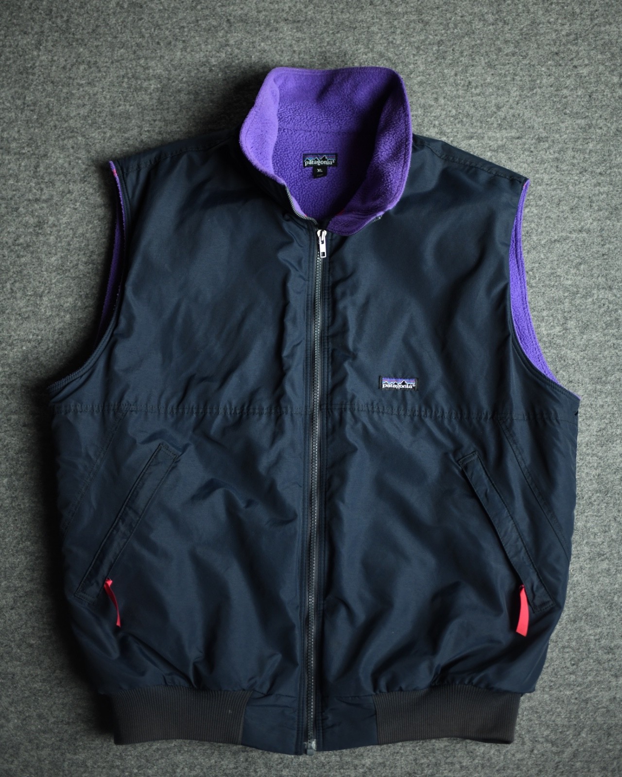Vintage 90s Patagonia Synchilla Fleece Lined Nylon Vest XL Navy Purple