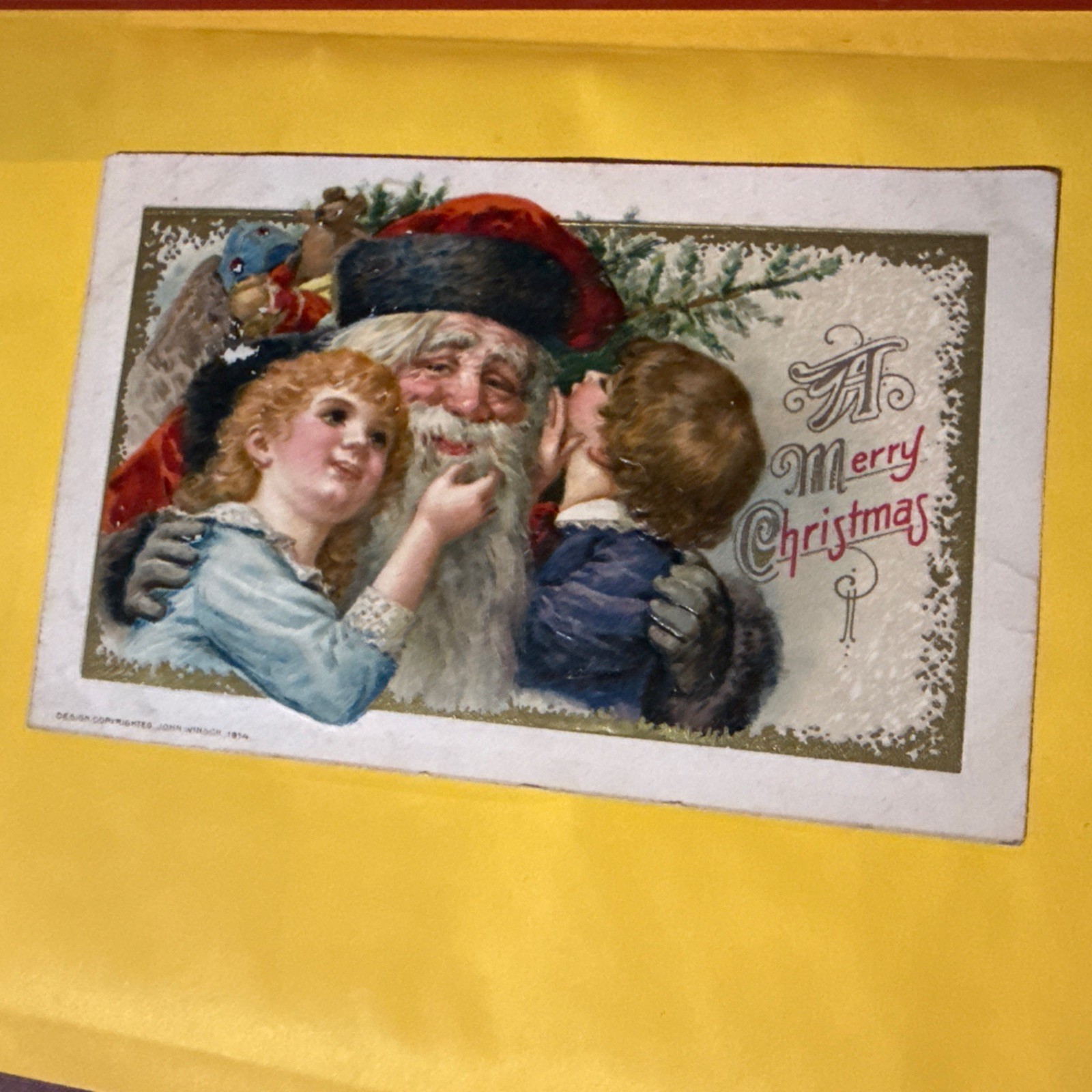 1914 John Winsch Santa Claus Children A Merry Christmas Embossed Postcard 1914 John Winsch Santa Claus Children A Merry Christmas Embossed Postcard