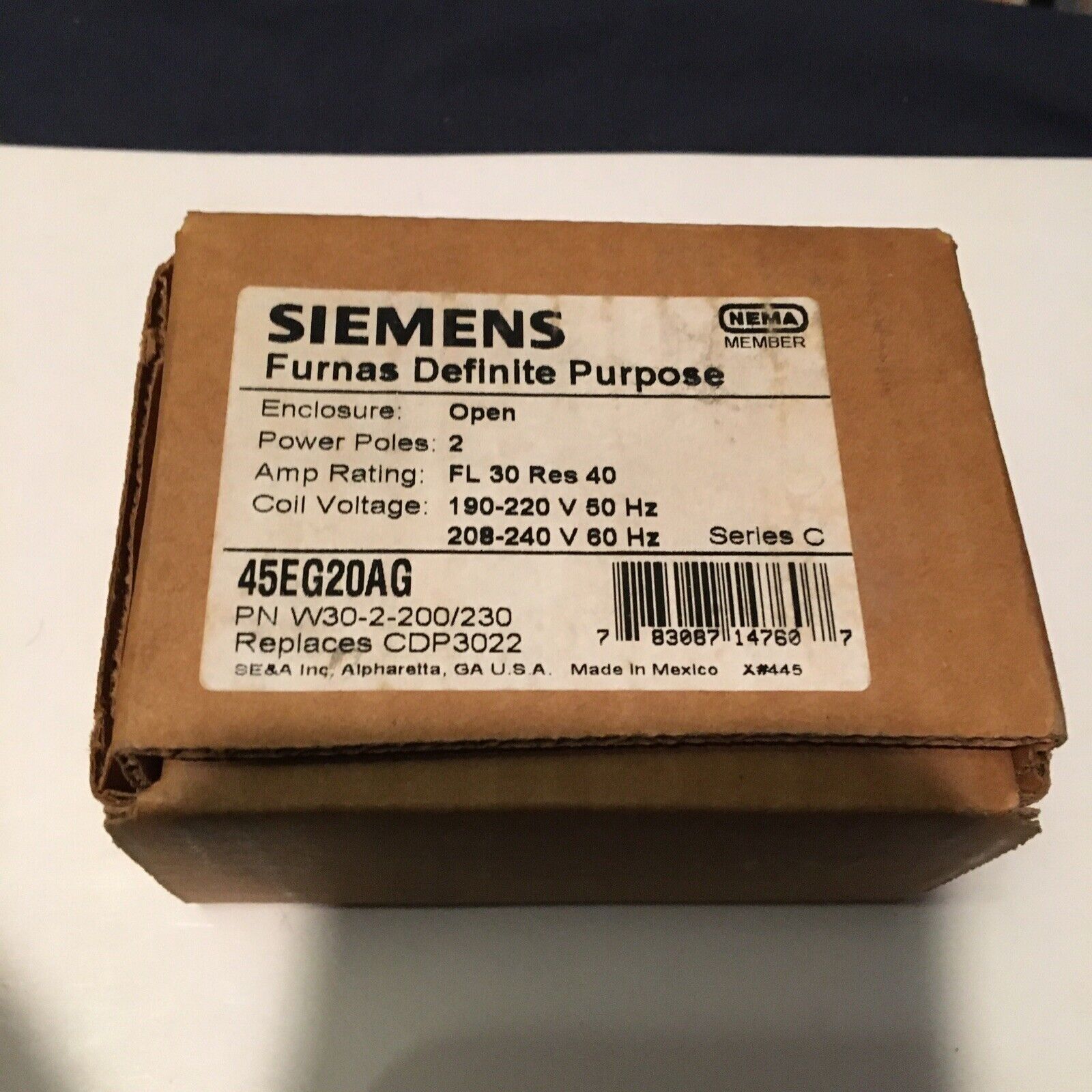 Siemens Furnas Definite Purpose Contactor 2 Pole 45EG20AG Cdp3022