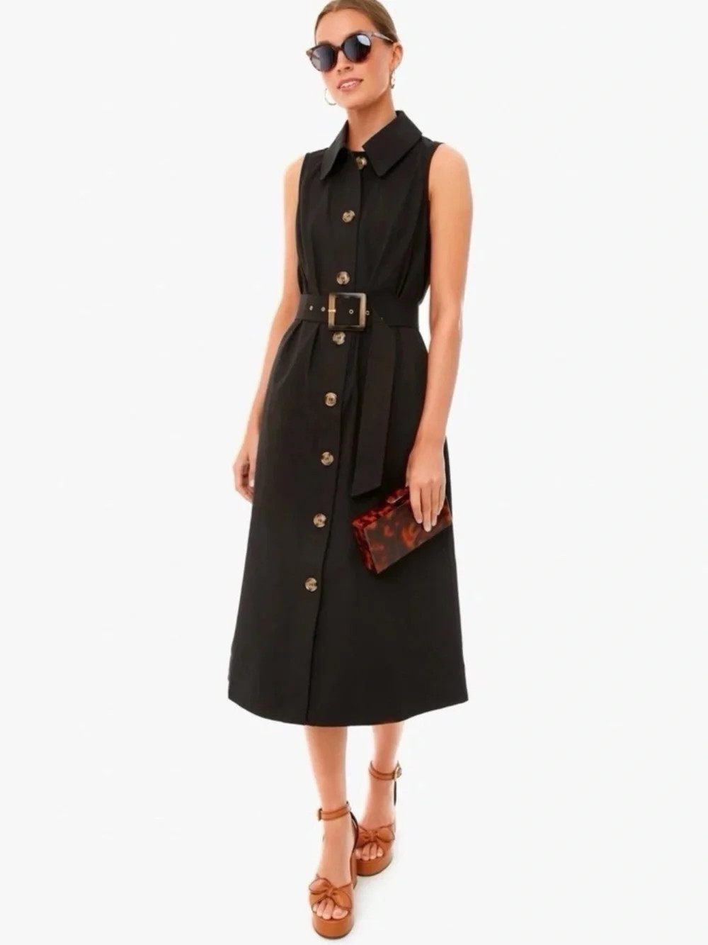 Tuckernuck Black Sleeveless Chamberlin Dress Size M Midi Belted Button Medium Tuckernuck Black Sleeveless Chamberlin Dress Size M Midi Belted Button Medium