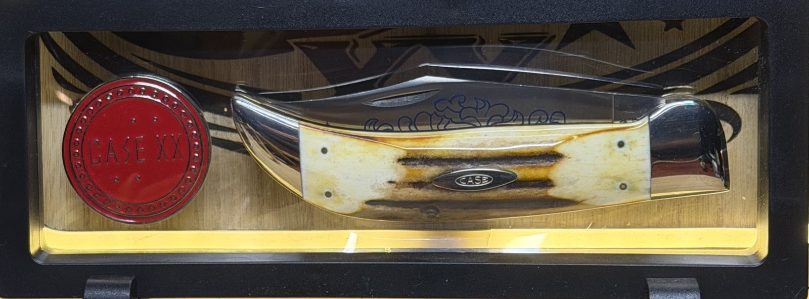 Vintage Case XX 1977 Blue Scroll Stag Folding Clasp Bulldog Knife 5172 SSP Vintage Case XX 1977 Blue Scroll Stag Folding Clasp Bulldog Knife 5172 SSP