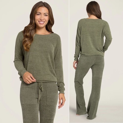 NWT: BAREFOOT DREAMS: CozyChic Ultra Lite Slouchy Pullover Sweater Olive Green-L
