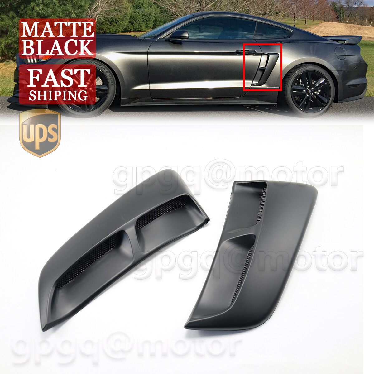 For Ford Mustang 2015-23 V3 Matte Black Rear Fender Panel Side Body Flare Scoops For Ford Mustang 2015-23 V3 Matte Black Rear Fender Panel Side Body Flare Scoops