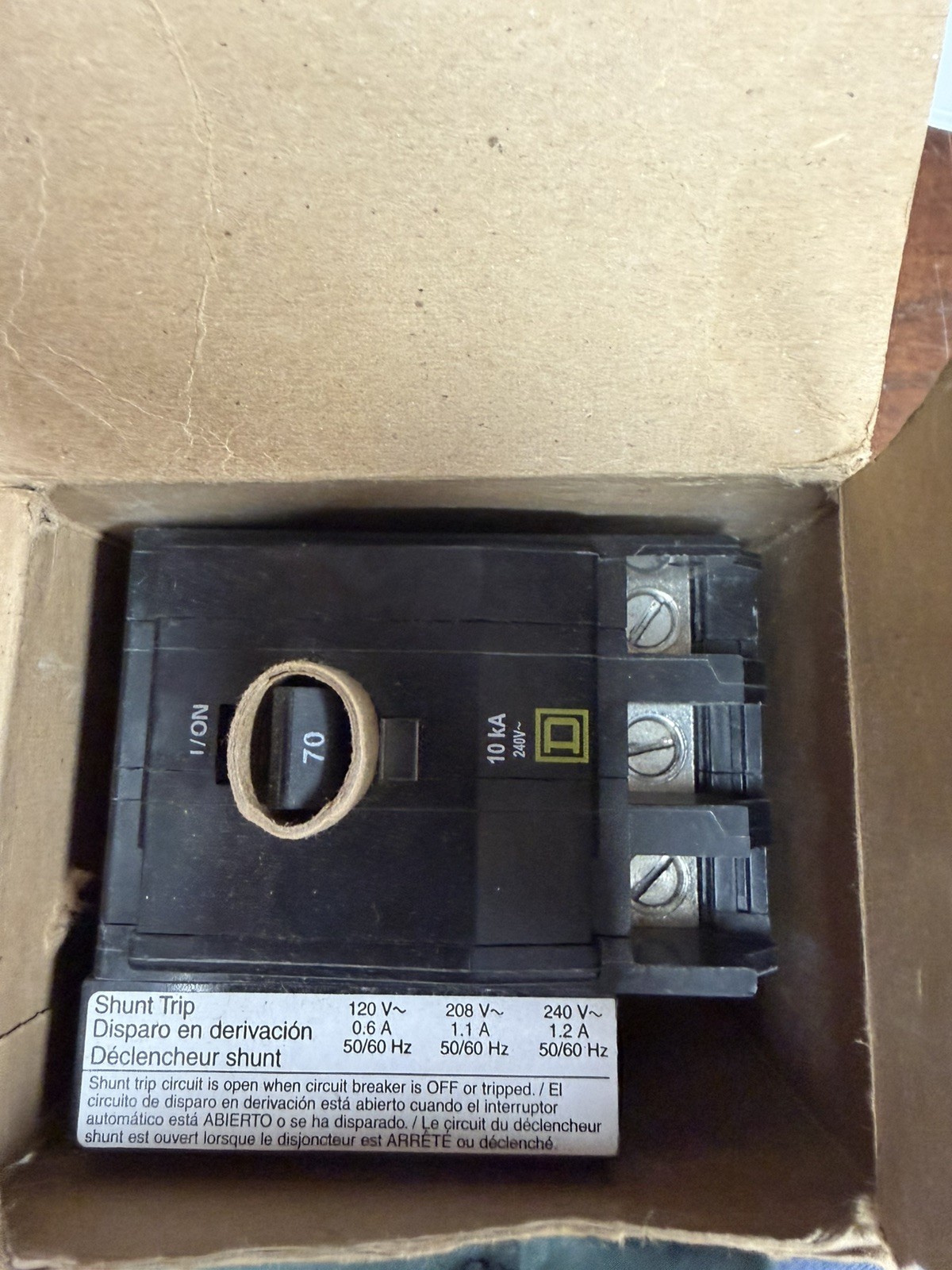 QO3701021 - Square D QOB 3pole- 70A - bolt on- shunt trip breaker. 
